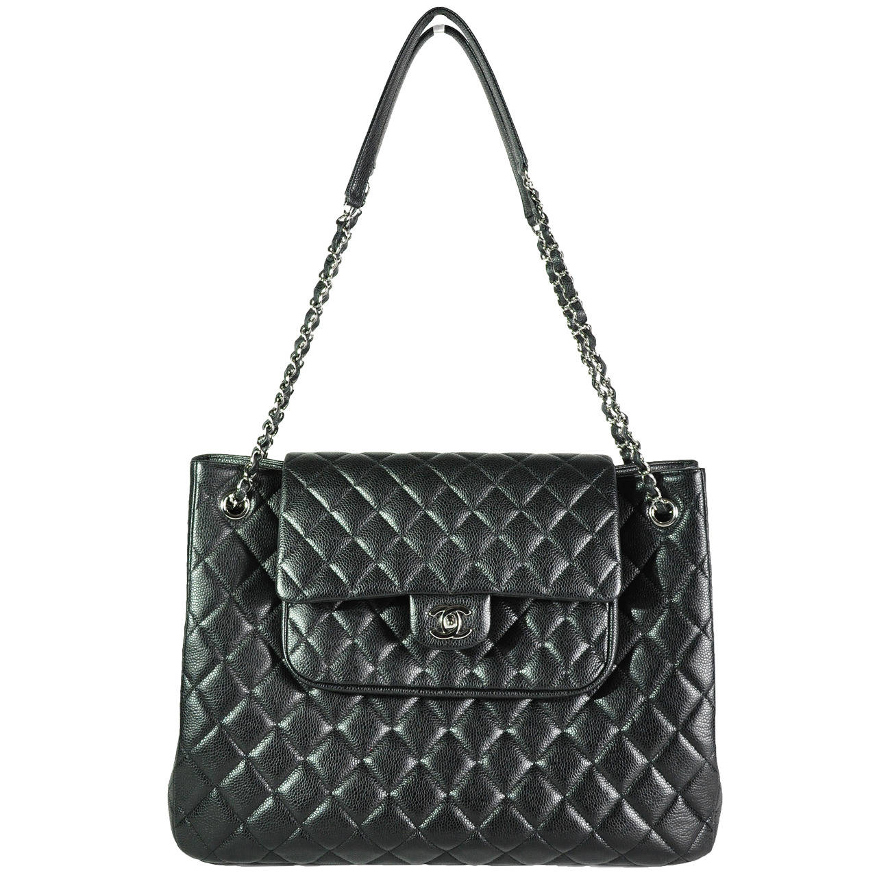 Chanel 2014A Black Caviar XL Shoulder Tote Bag at 1stDibs