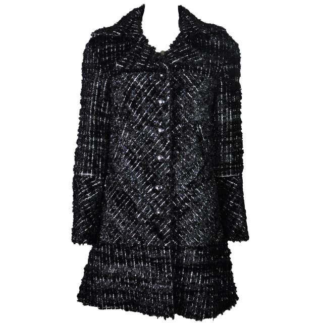 Chanel 2013 F/W Runway Metallic Black and White Fringed Tweed Jacket ...