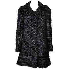 Chanel 2013 F/W Runway Metallic Black & White Fringed Tweed Jacket New FR38