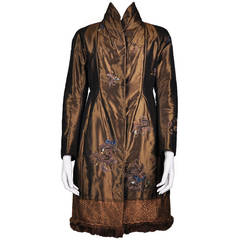 Shiatzy Chen Gold & Brown Silk Cheongsam Styled Embroidery Coat