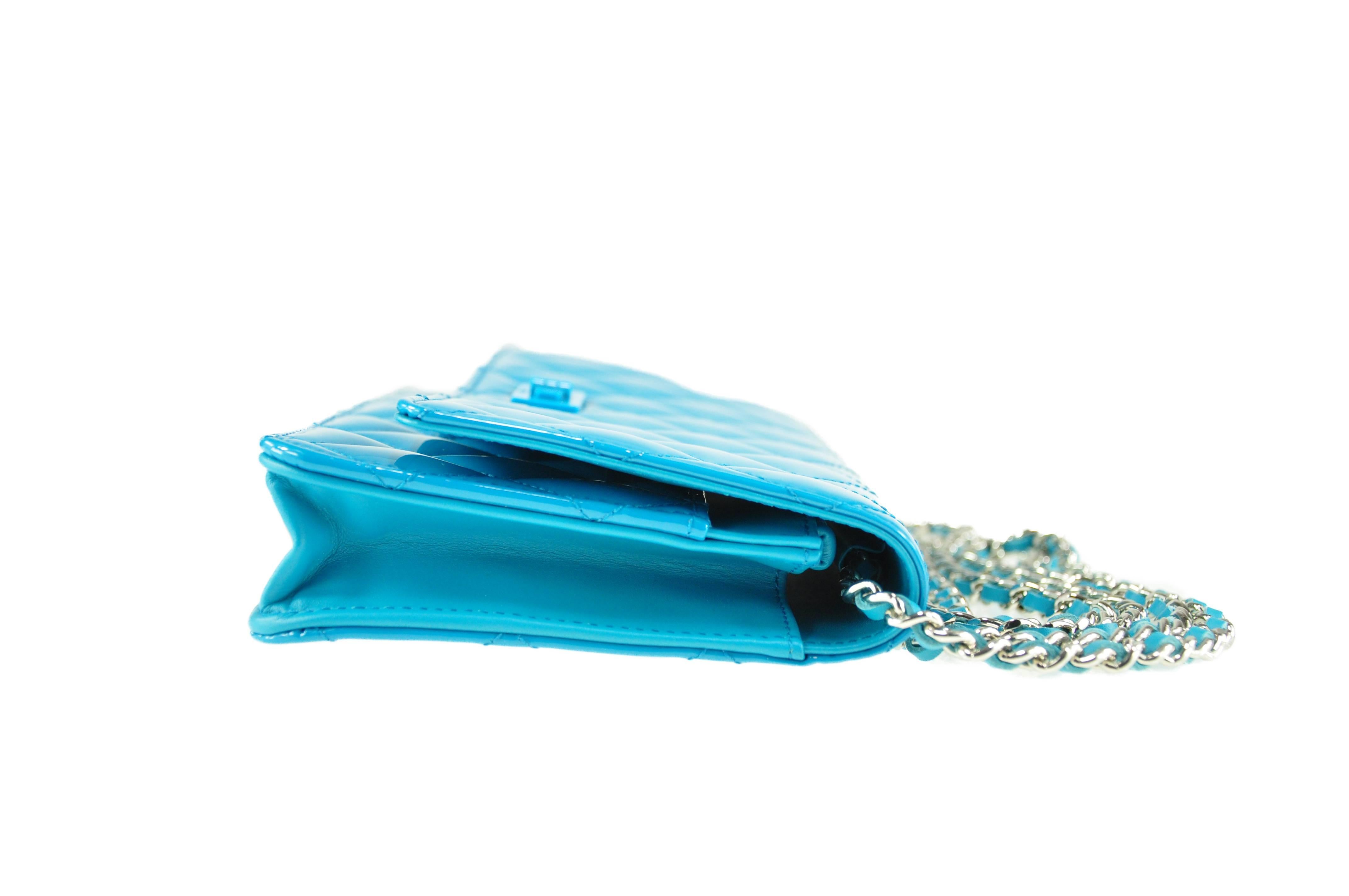 Women's Chanel Special Edition Wallet On Chain in Turquoise Patent Leather