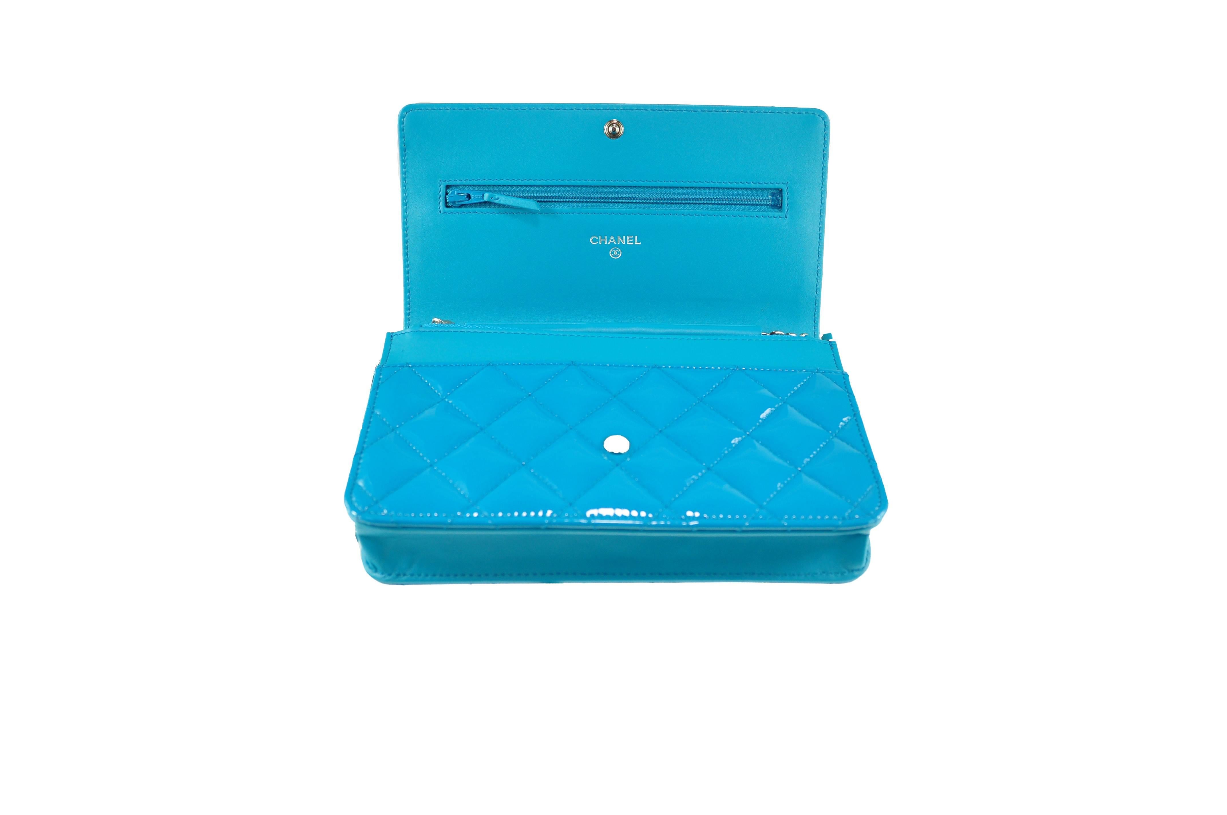 Chanel Special Edition Wallet On Chain in Turquoise Patent Leather 2