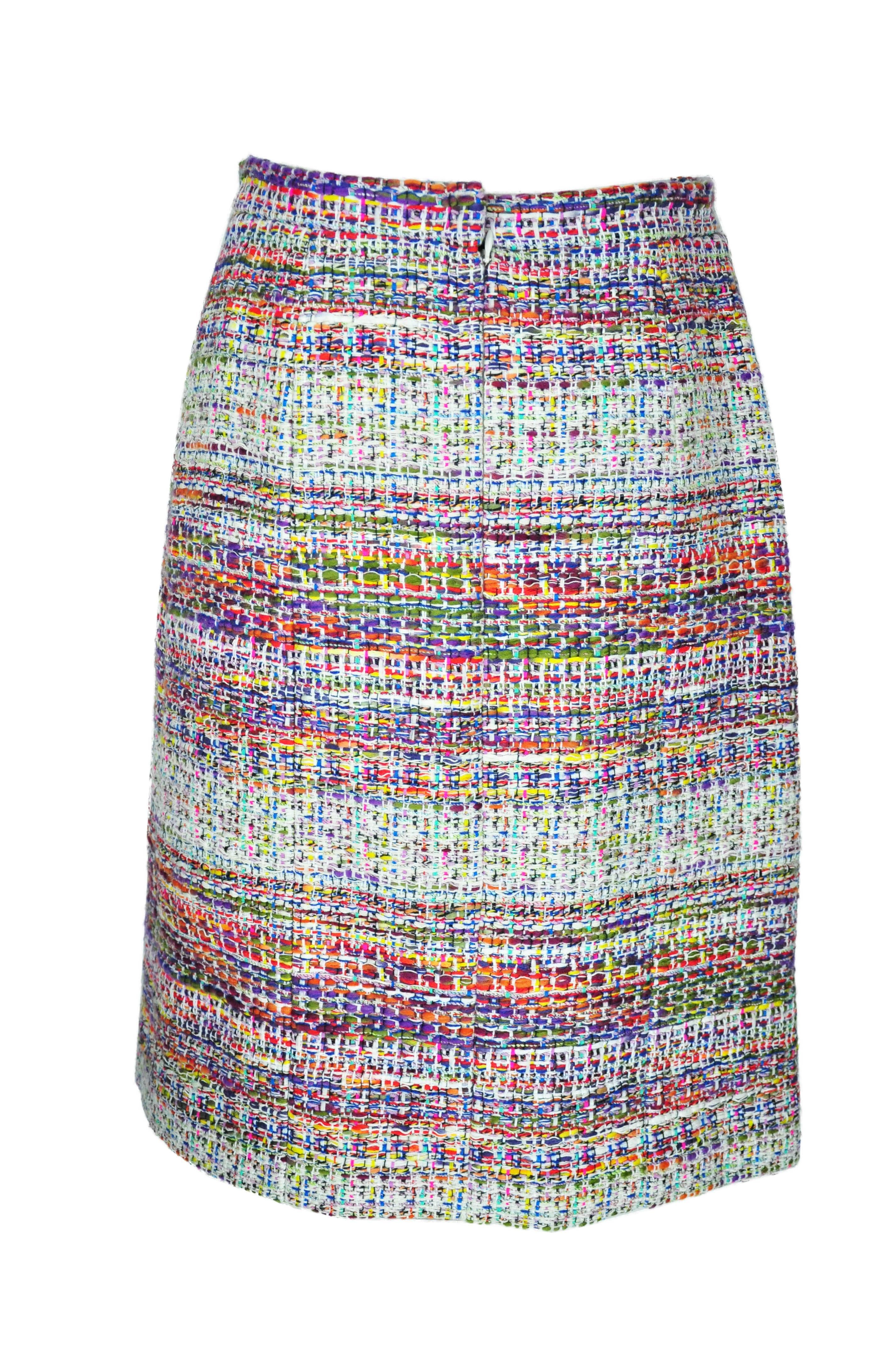 Gray Chanel 2014 F/W Collection Multi-color Fantasy Tweed Skirt FR38 New