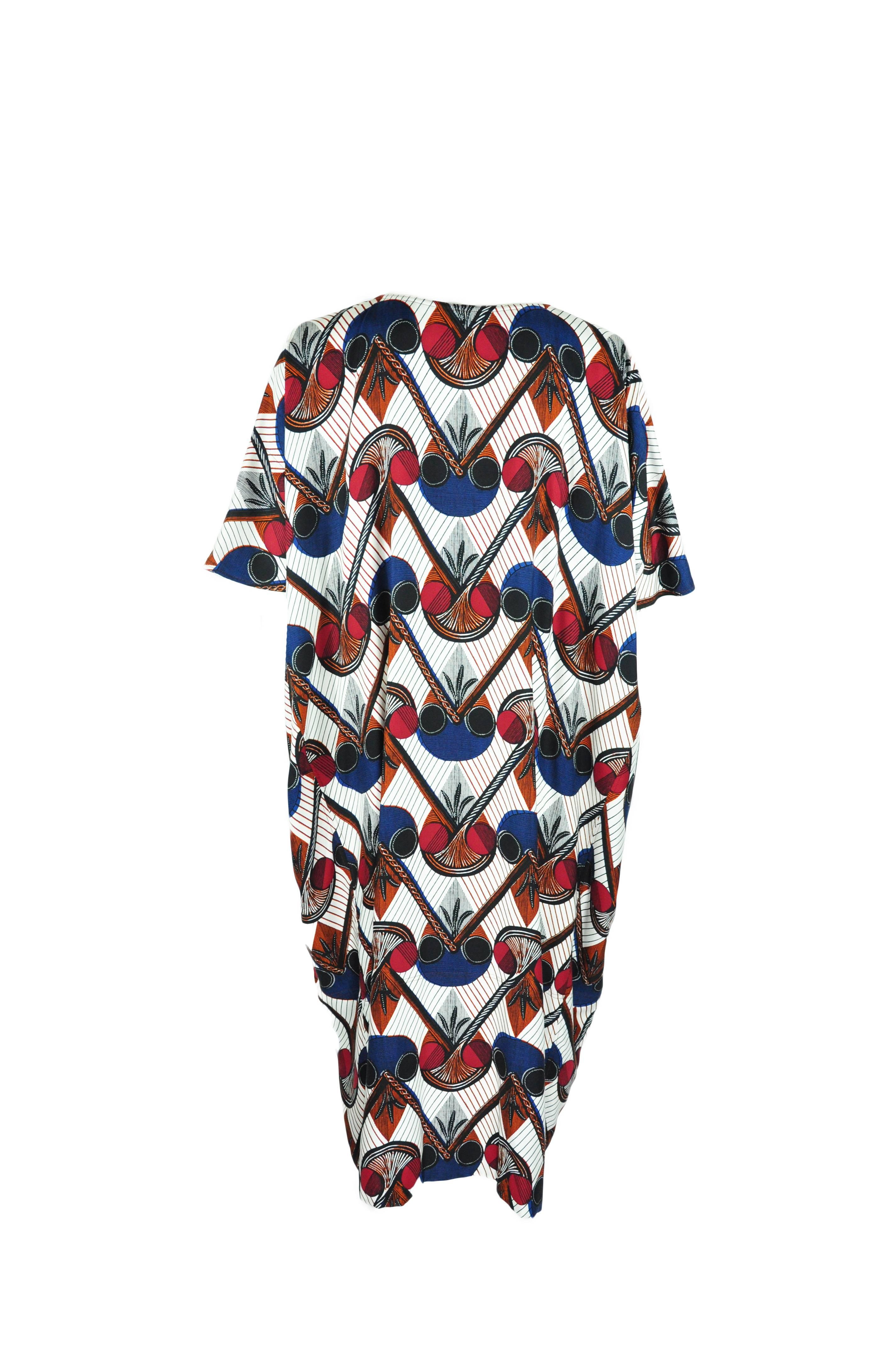 Gray Hermes 2015 Spring-summer Runway African Print Over-sized Silk Dress FR34 For Sale