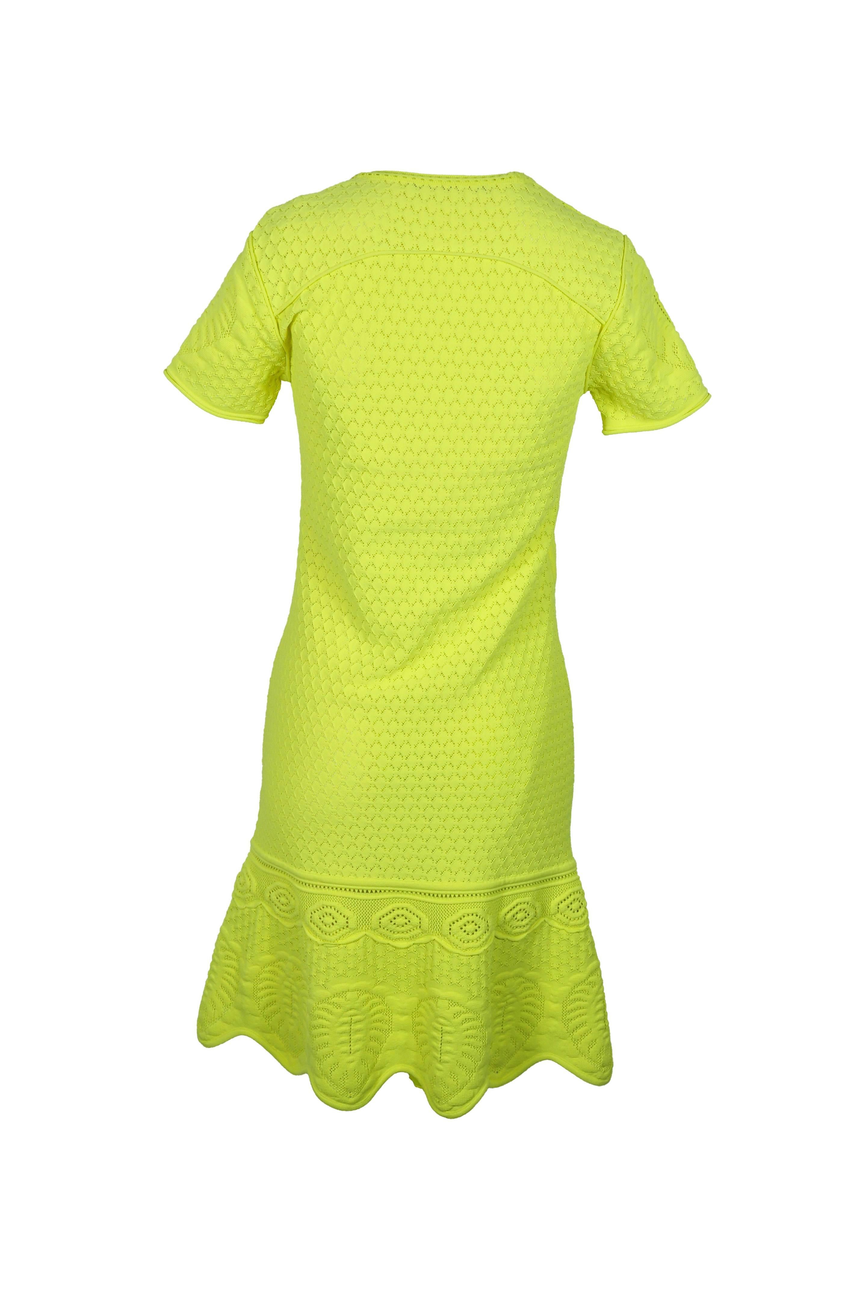 Roberto Cavalli Yellow Slip-on Flared Knit Dress In New Condition In Hong Kong, Hong Kong