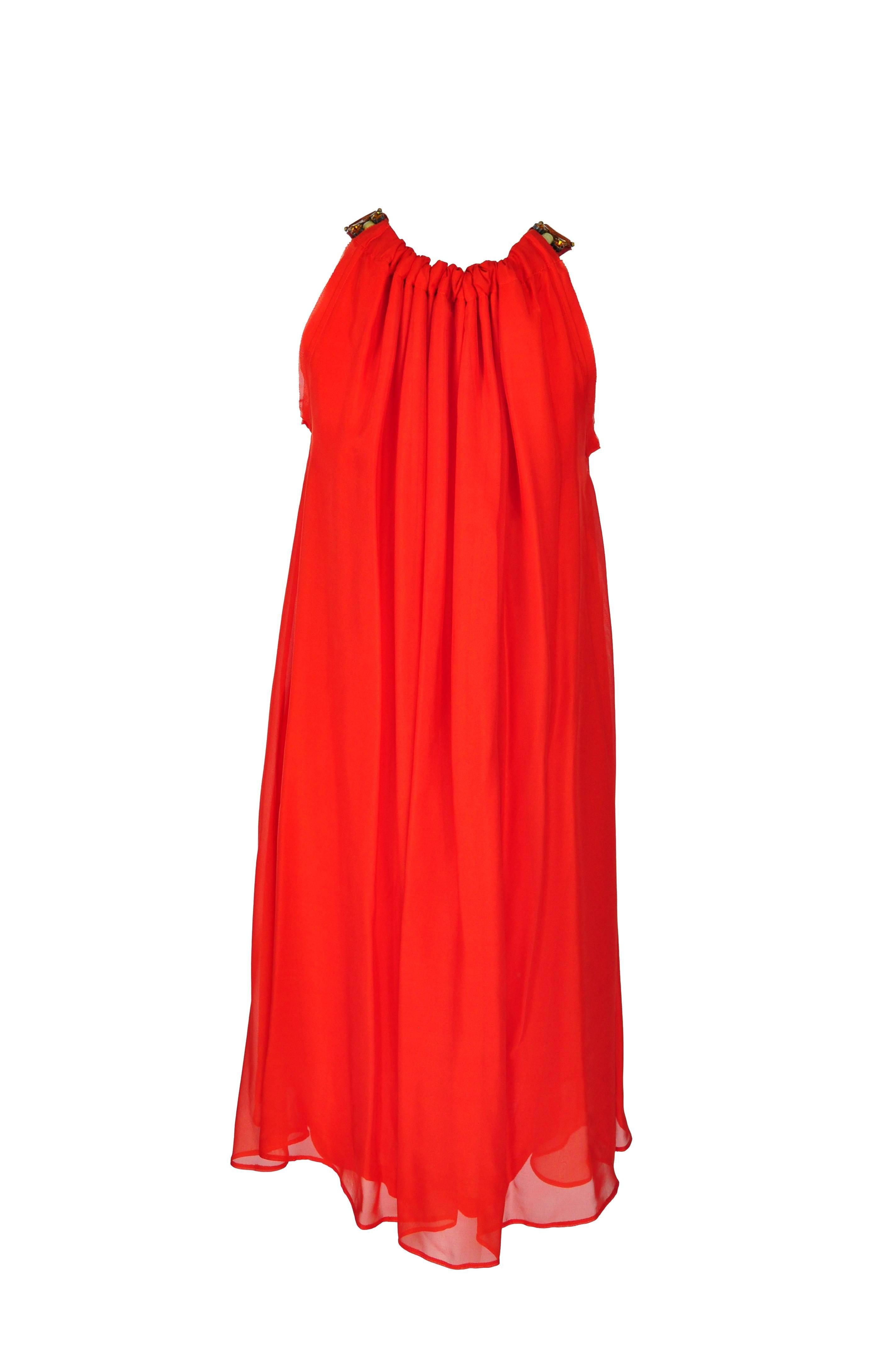 Lanvin Sleeveless Embellished Red Silk Dress  In Excellent Condition In Hong Kong, Hong Kong
