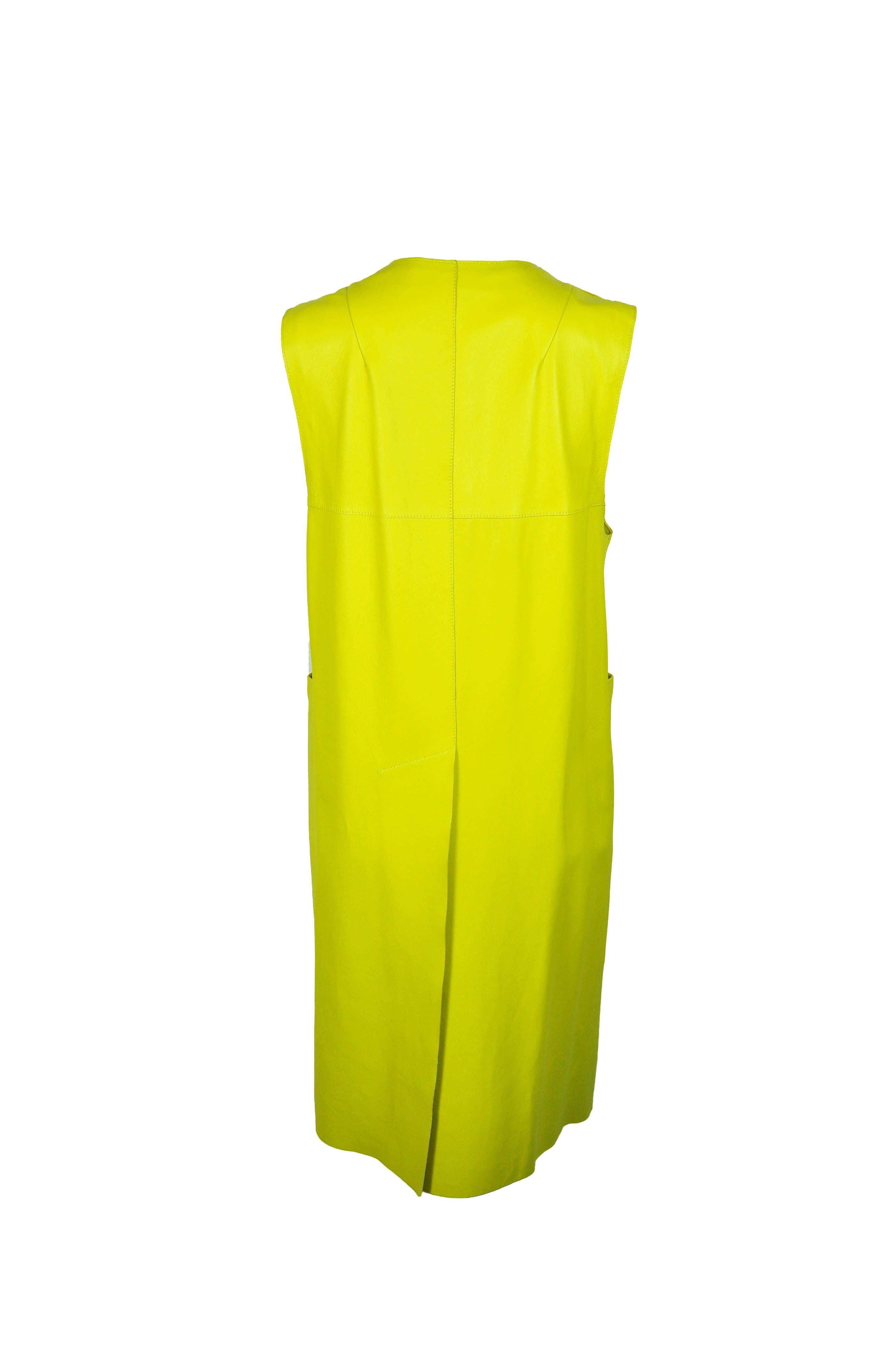 Marni 2014 Collection Lemon Yellow Leather Long Vest New In New Condition In Hong Kong, Hong Kong