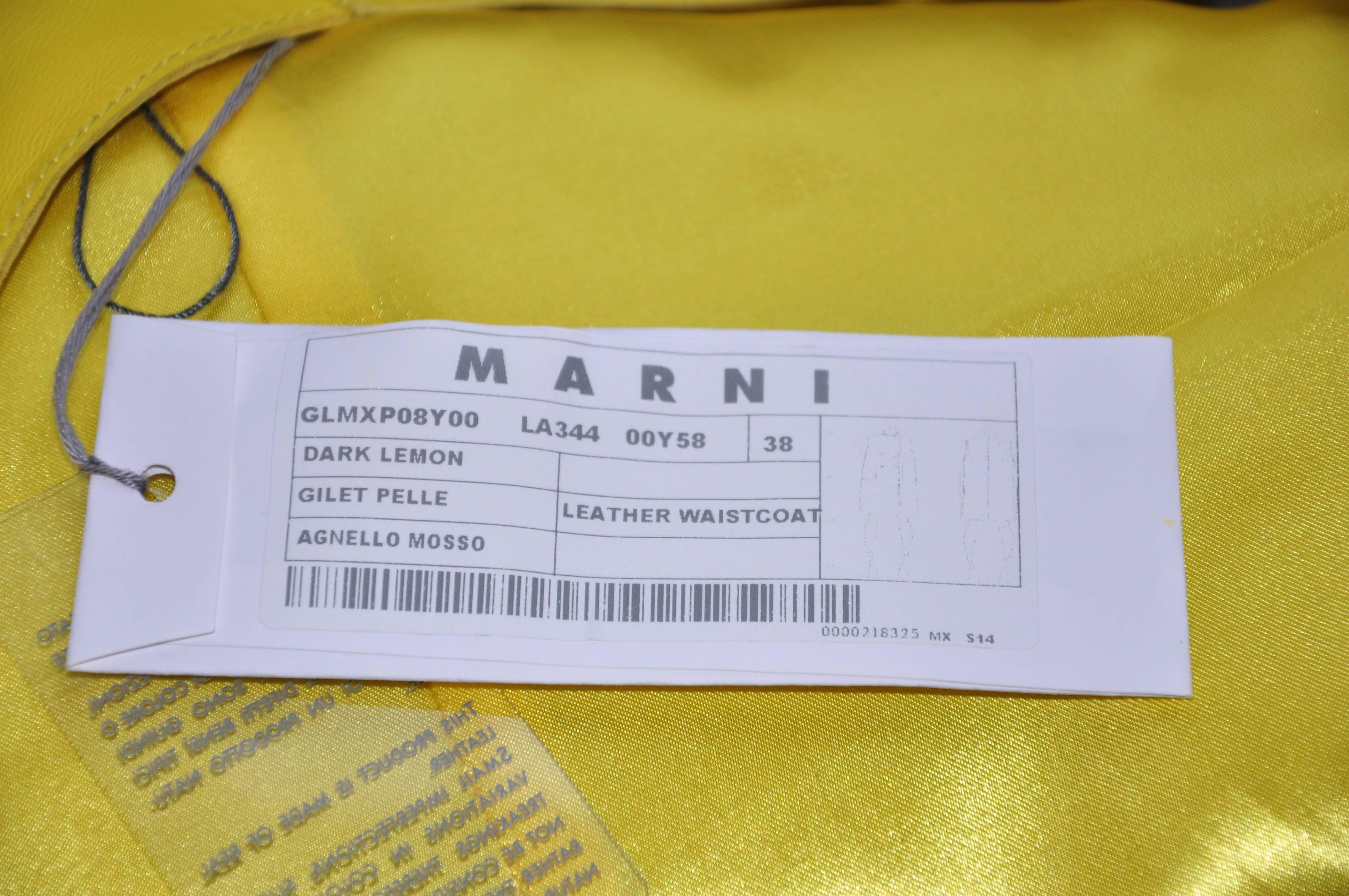 Marni 2014 Collection Lemon Yellow Leather Long Vest New 1