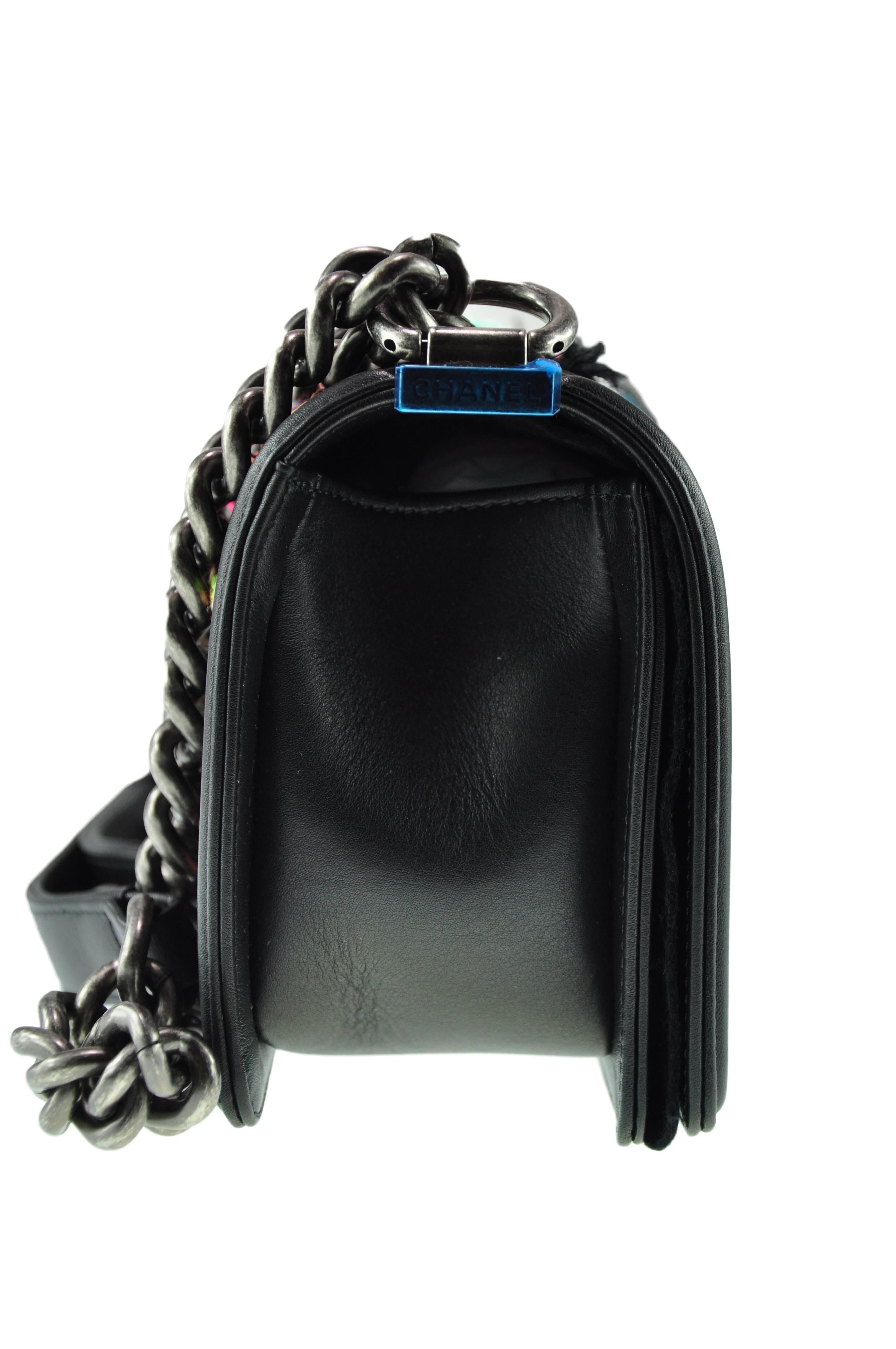 Chanel Multi-color Tweed & Black Calfskin Small Boy Bag New 1