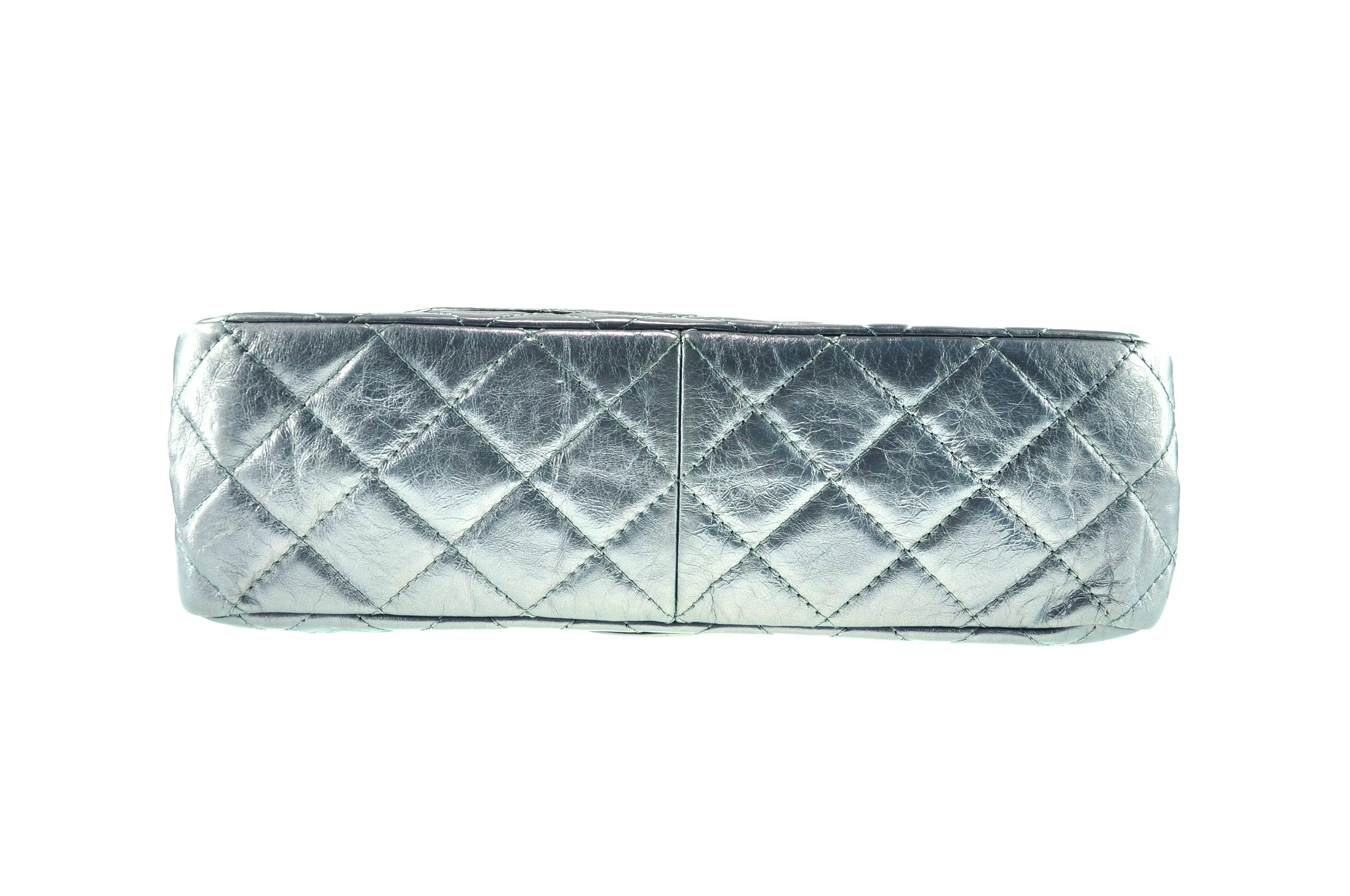 Chanel 2.55 Re-issue Metallic Silver Grey Jumbo Double Flap Leather Bag 2