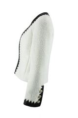 Chanel 2015 F/W Black Leather Trim & White Wool Tweed Jacket FR38 New