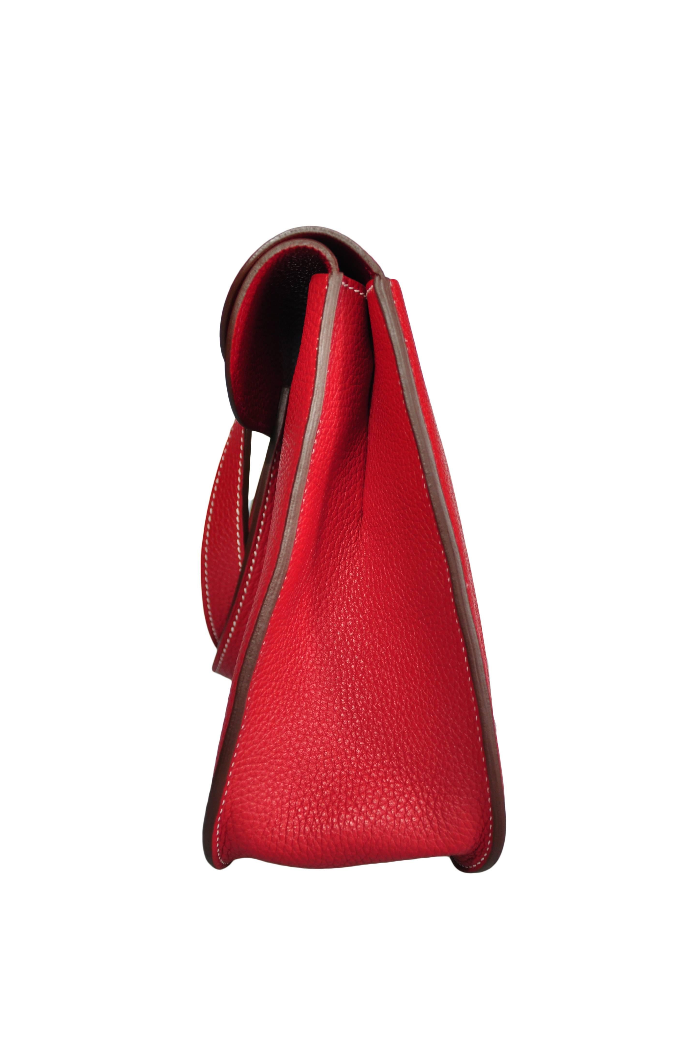 Red Hermes Halzan Rouge Casque Clemence Bag New P H W