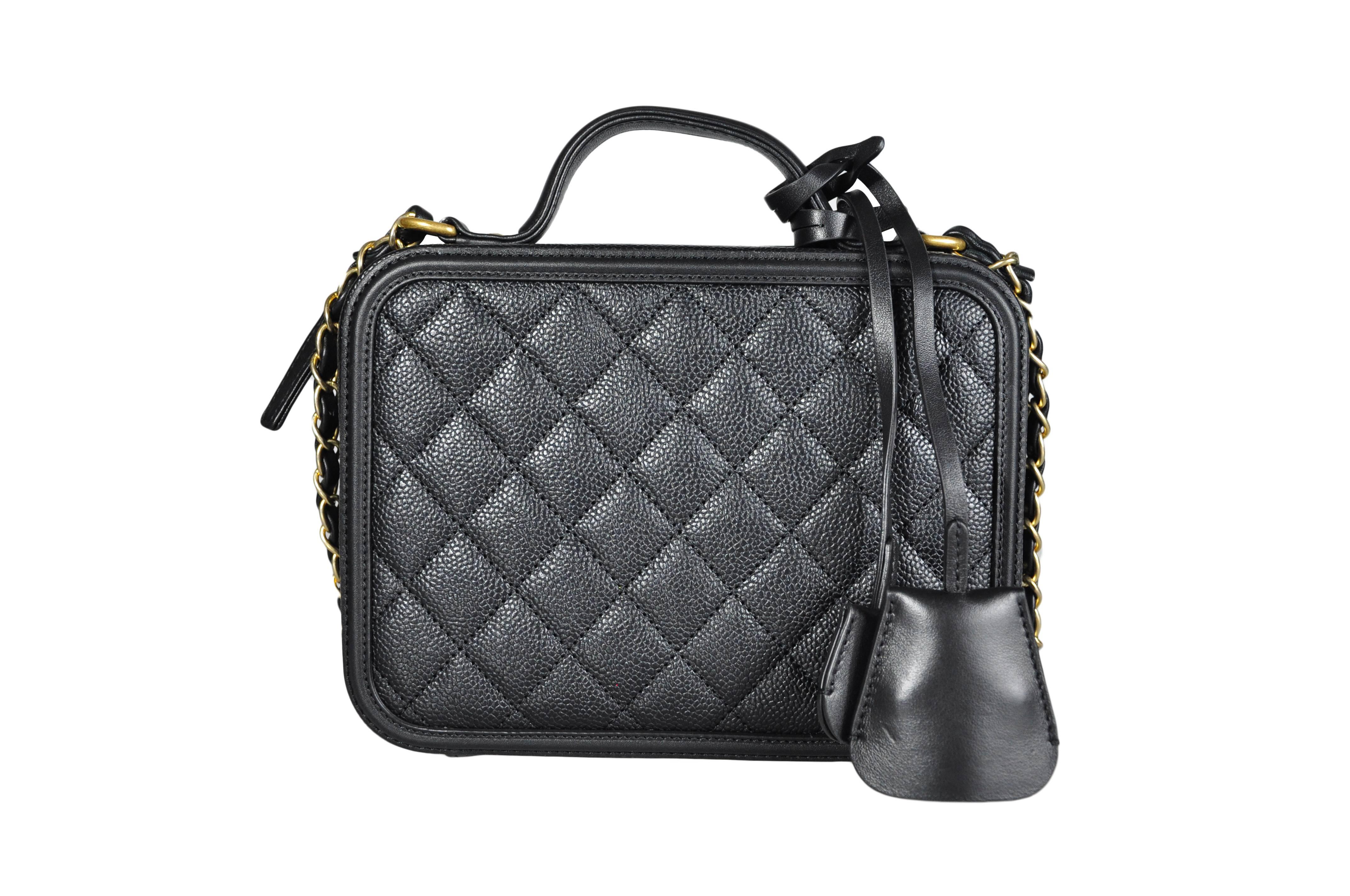 Chanel 2016 Black Leather Re-invented Small Vanity Case New In New Condition In Hong Kong, Hong Kong
