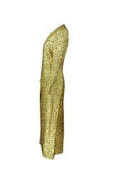 Celine by Michael Kors 90's Gold Brocade V Neck High Slit Maxi Dress