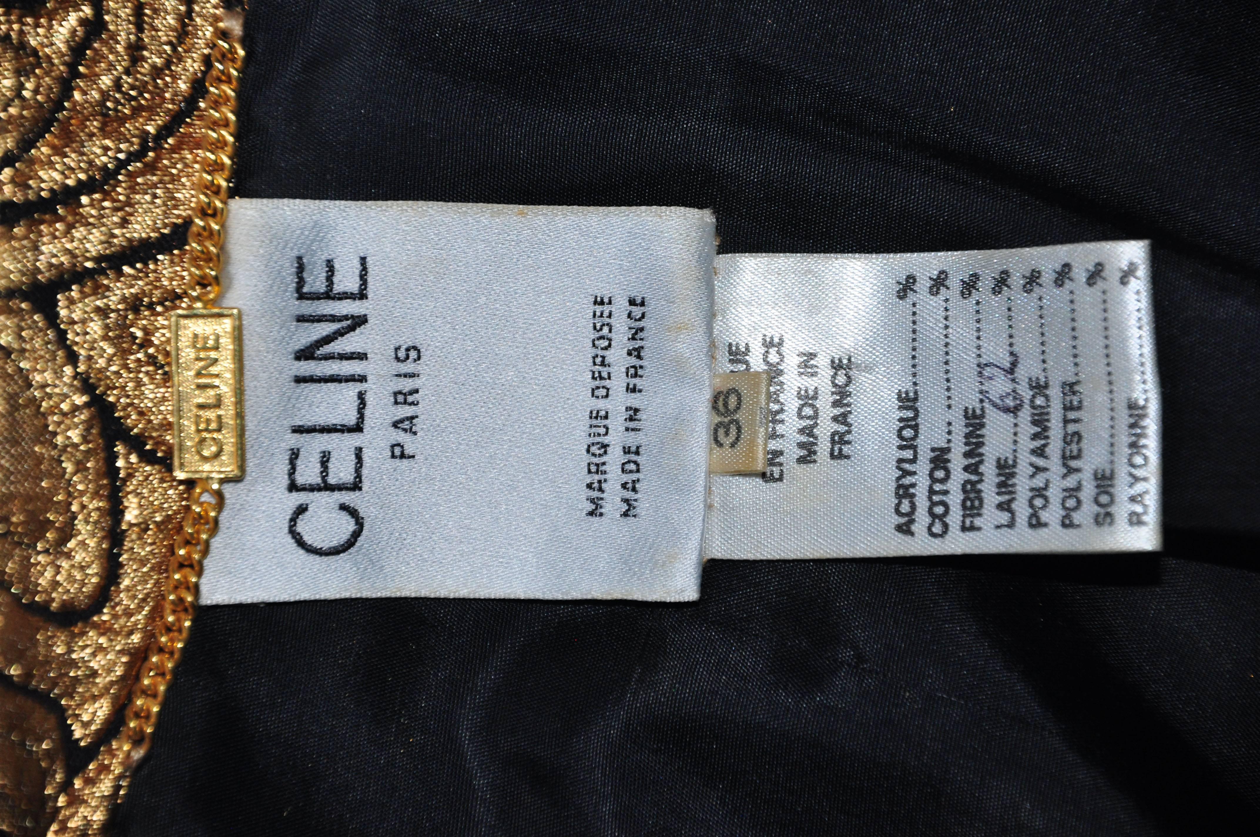 Brown Celine by Michael Kors 90's Gold Brocade V Neck High Slit Maxi Dress For Sale