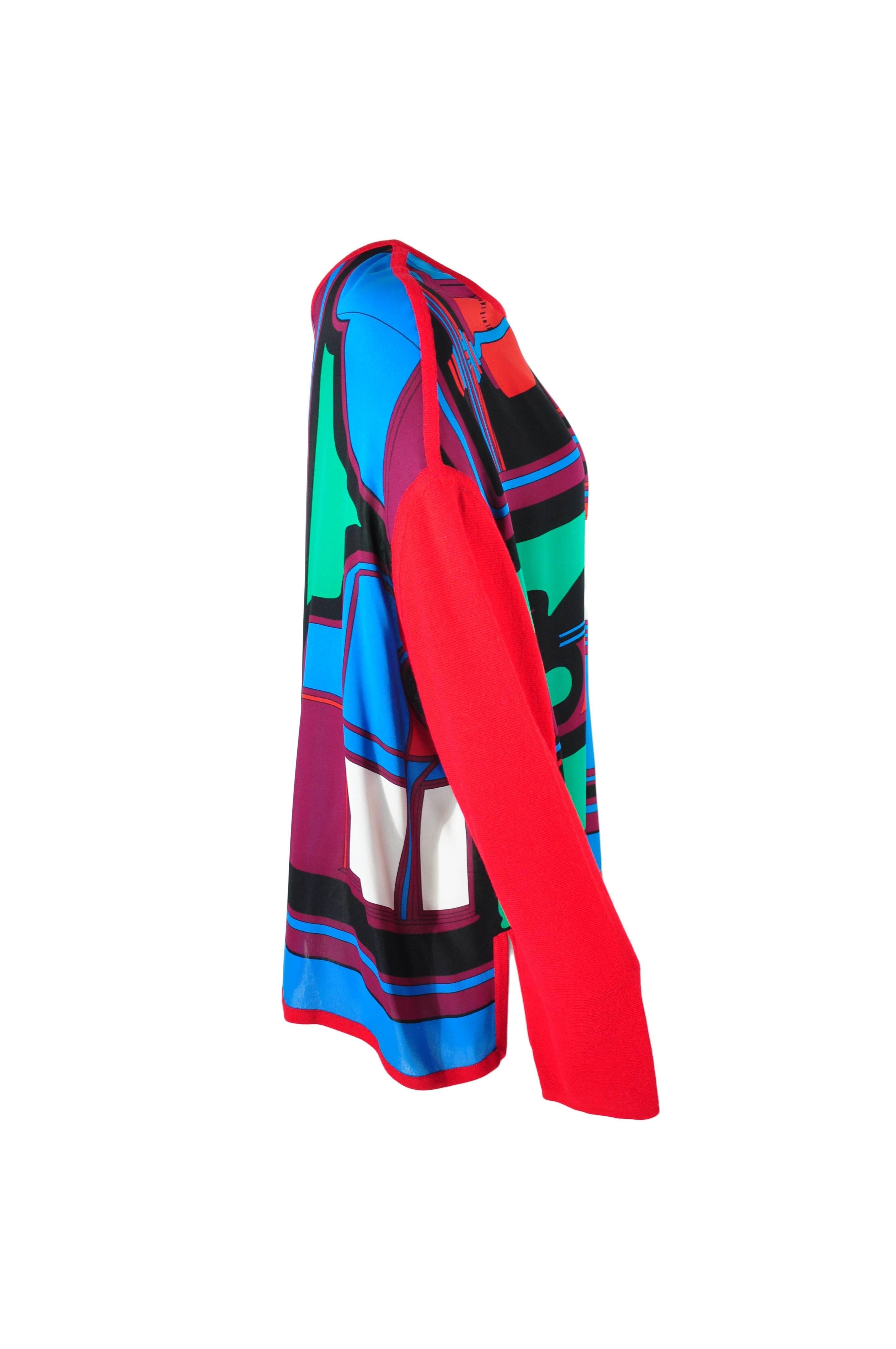 Women's Hermes 2015 Multi-colored Print Silk Knit Top & Skirt  FR34 New For Sale