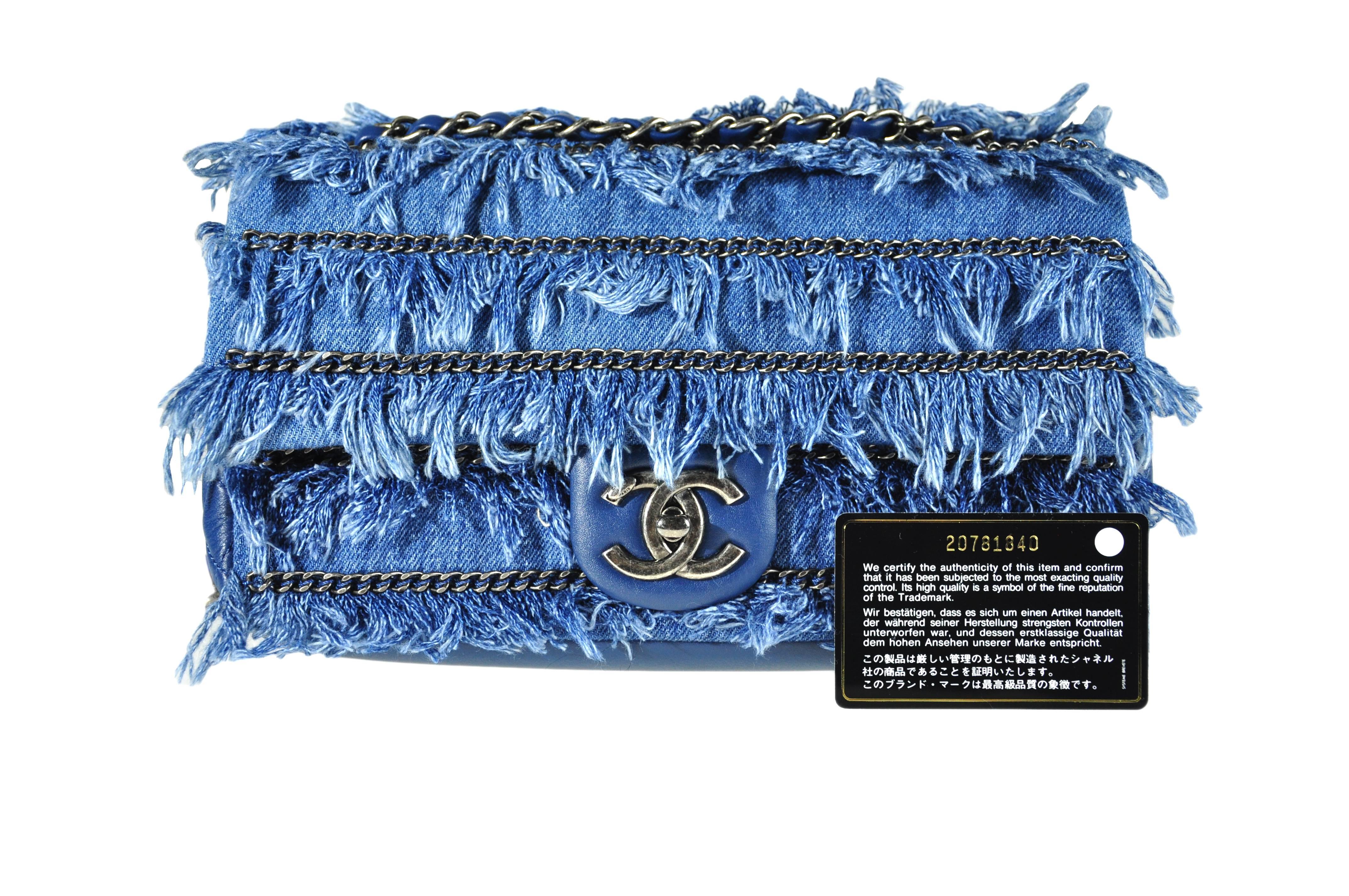 Women's Chanel 2015 Dubai Cruise Denim Fringe with Medallion Bag For Sale