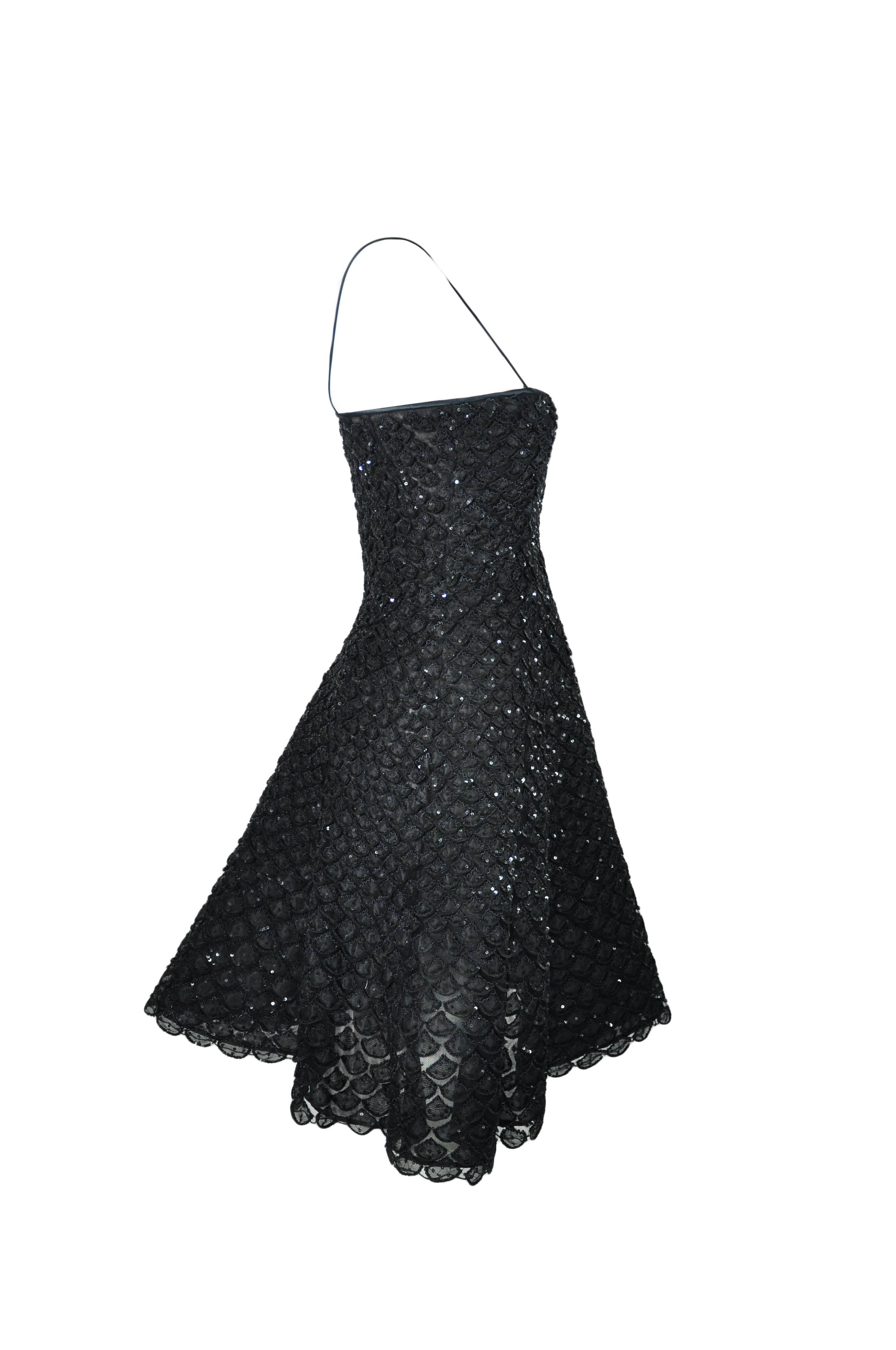 Giorgio Armani Fit & Flare Sequin Appliques Black Mini Evening Dress In Excellent Condition For Sale In Hong Kong, Hong Kong
