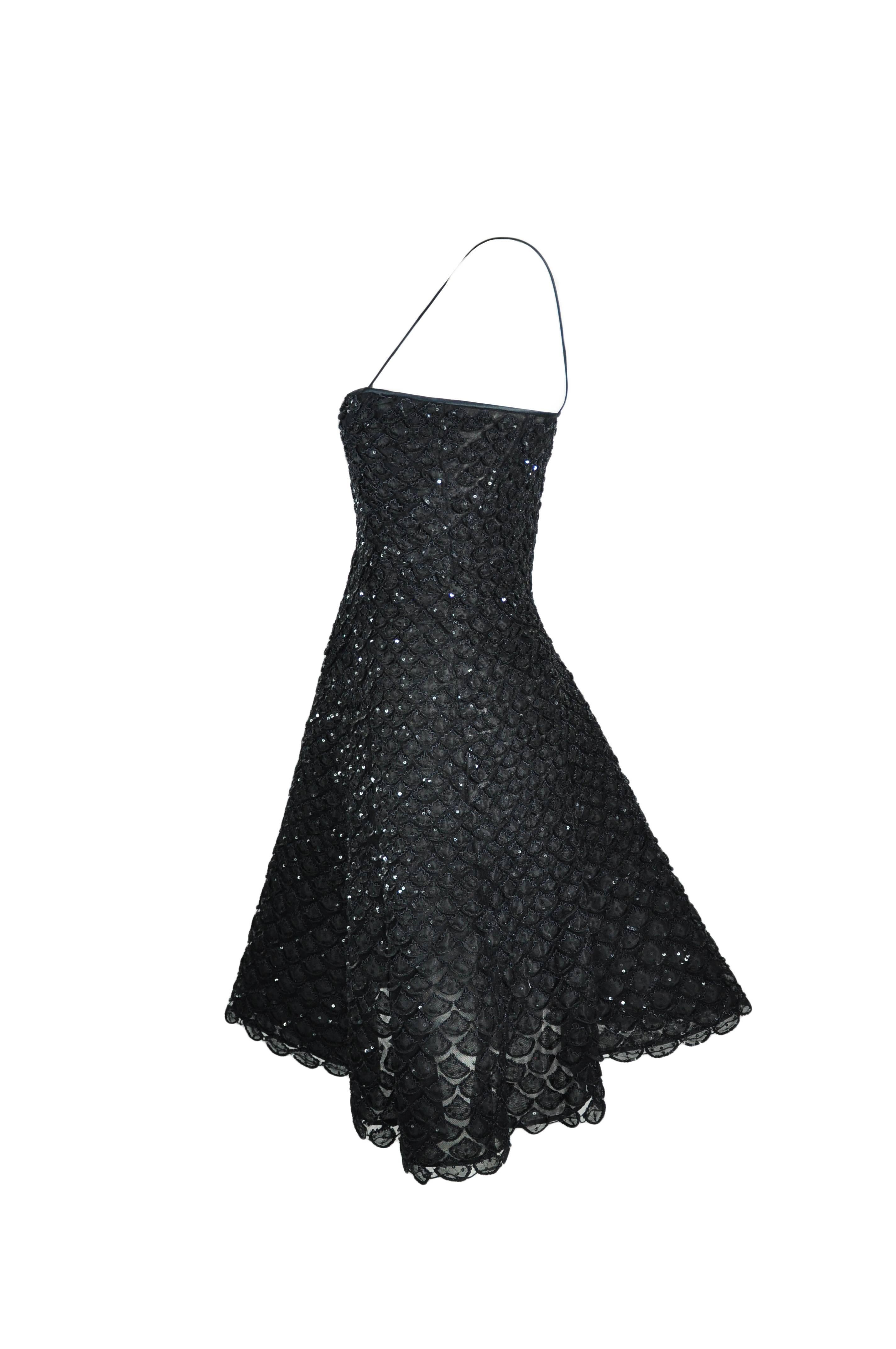 Women's Giorgio Armani Fit & Flare Sequin Appliques Black Mini Evening Dress For Sale