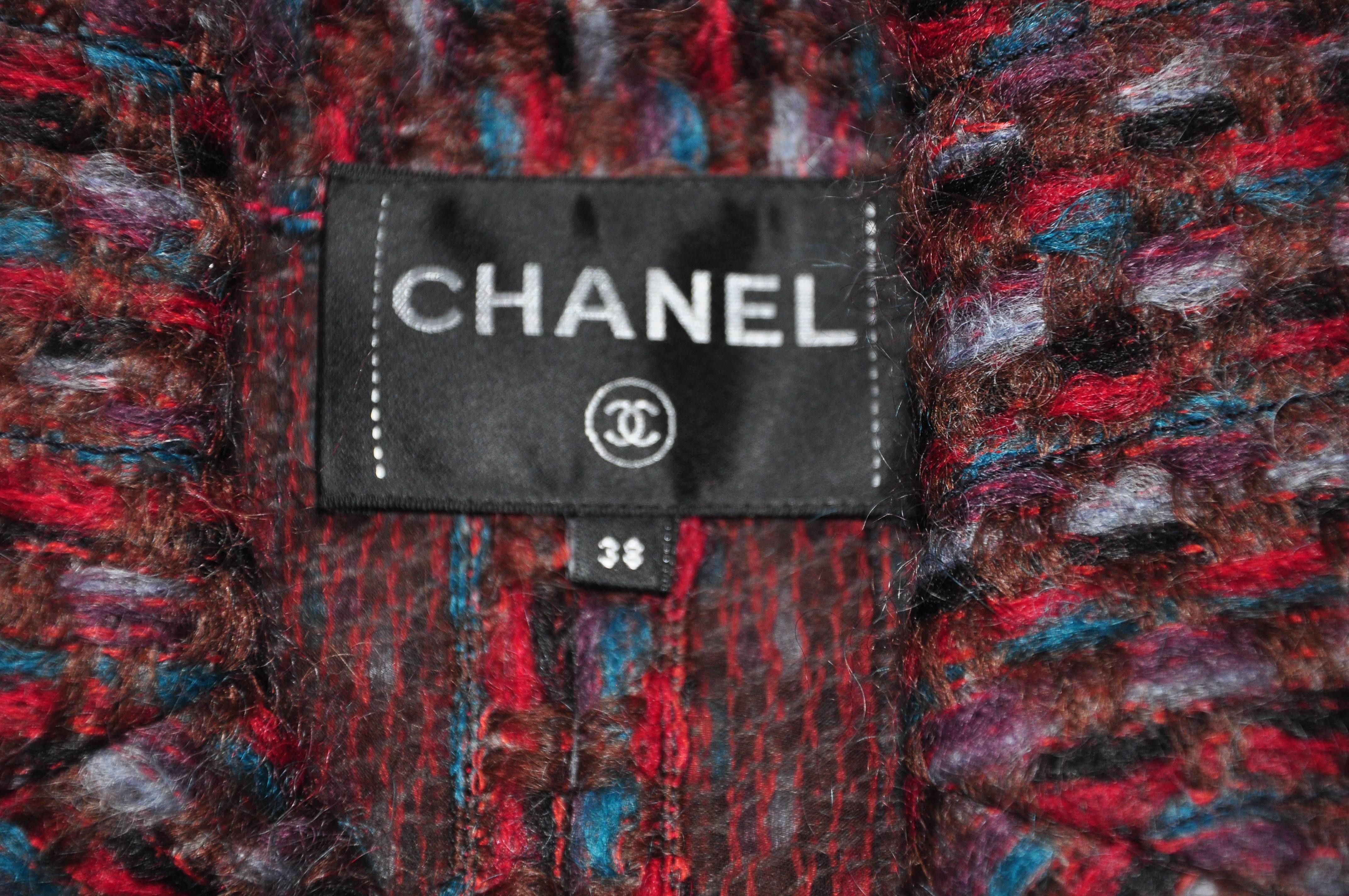 Women's Chanel 2016A Brown/Red/Blue Mohair Tweed Vest FR38 New