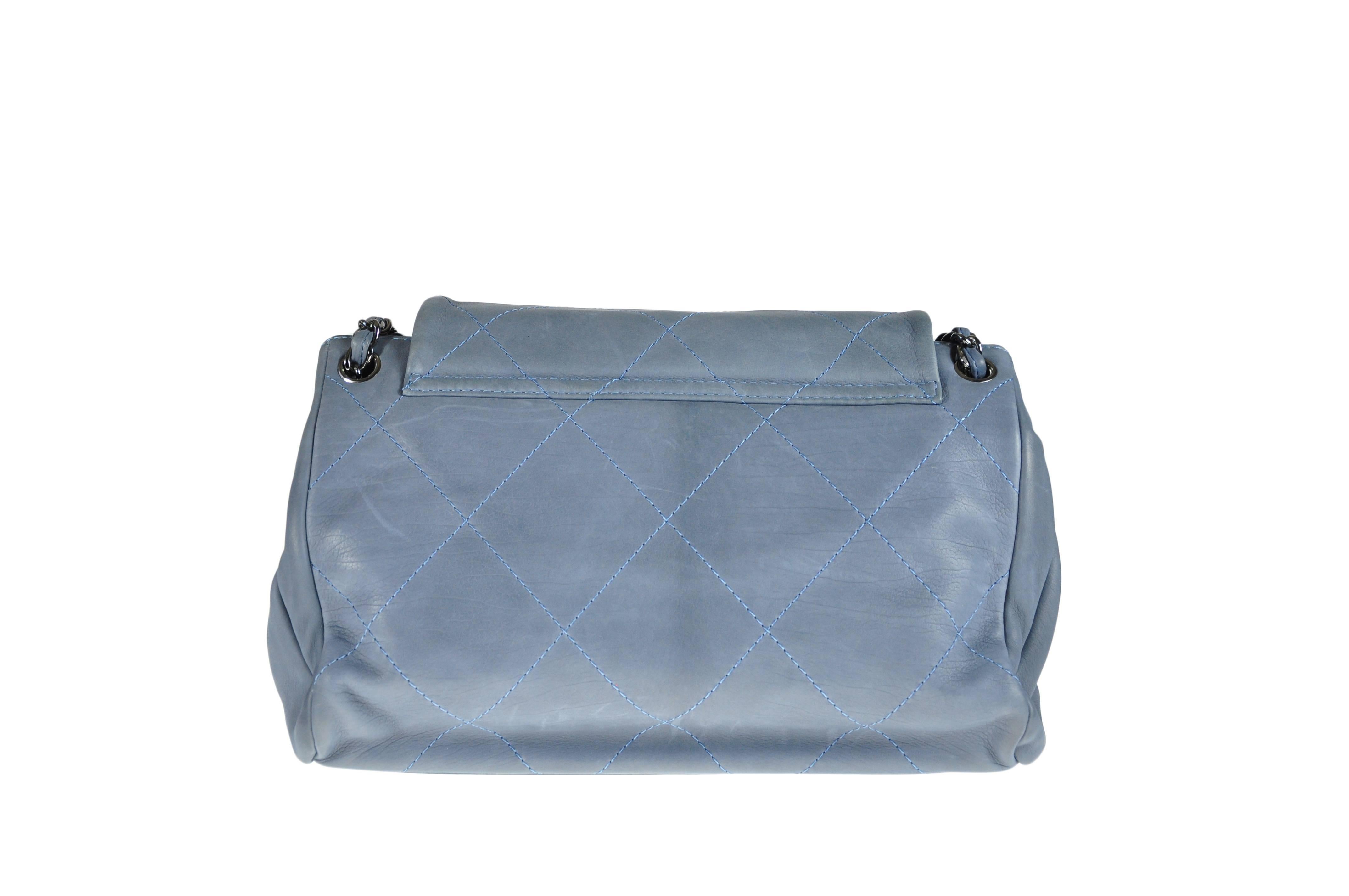 Gray Chanel Large Blue Lilac Smooth & Soft Leather Flap Handbag For Sale