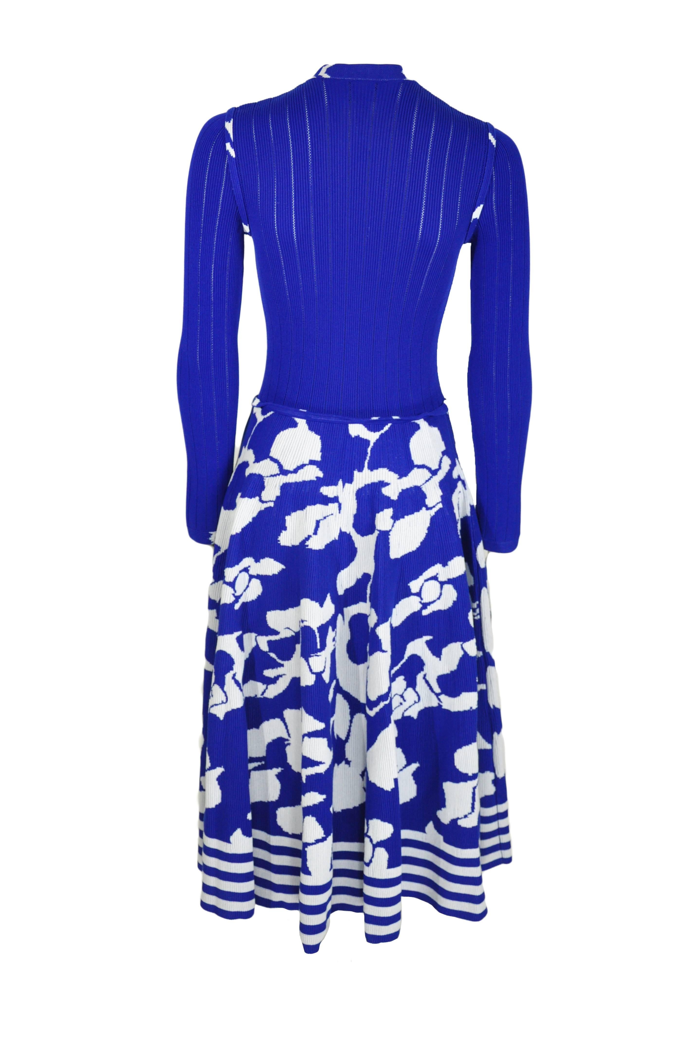 Purple Chanel 2016 Airport Runway Collection Blue & White Print Knit Dress FR38 New For Sale