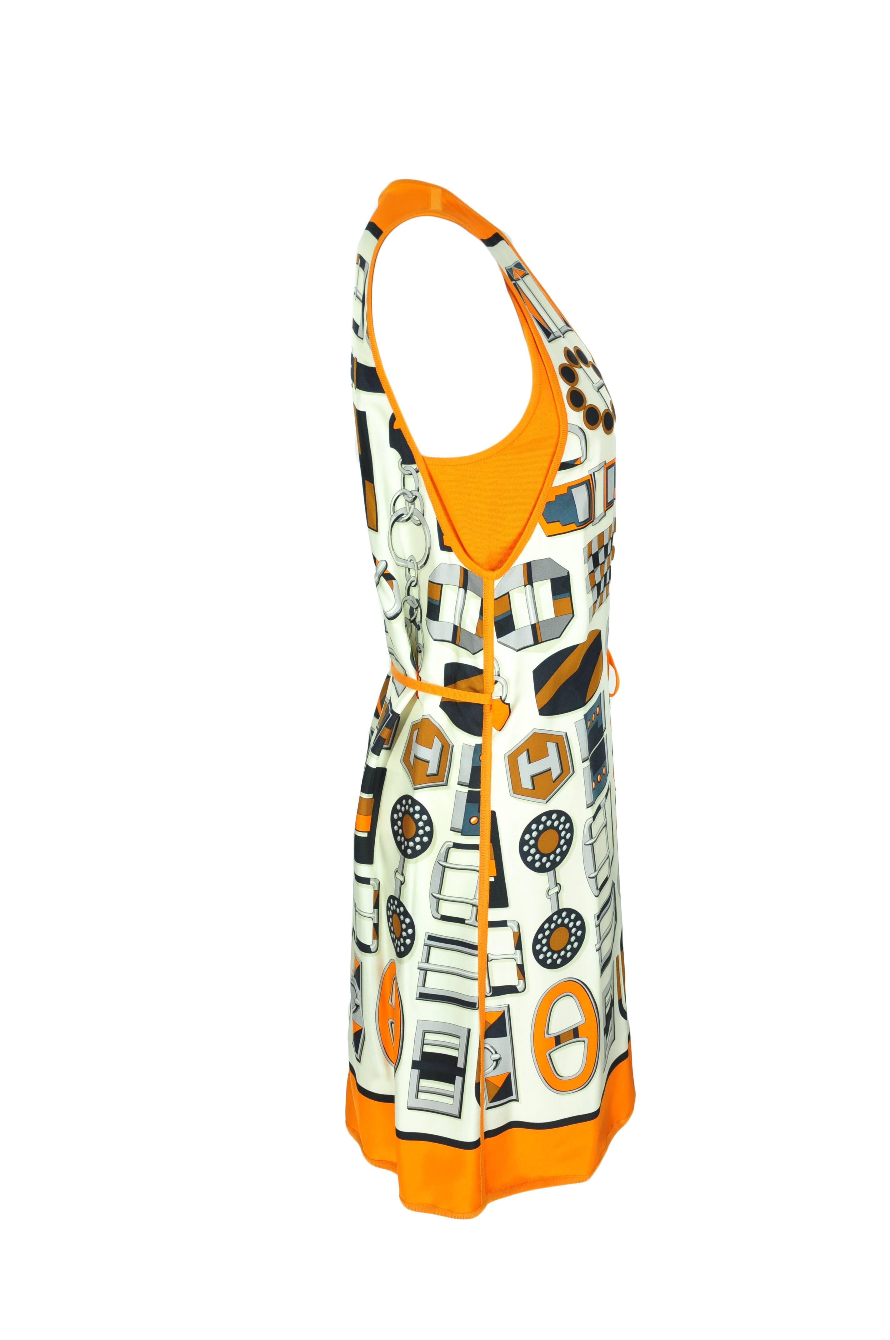 Orange Hermes 2016 F/W Scarf Print Silk-Cotton-Cashmere Sleeveless Knit Dress New