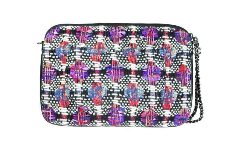 Chanel Multicolor Tweed and Leather iPad Clutch with Chain New at 1stDibs