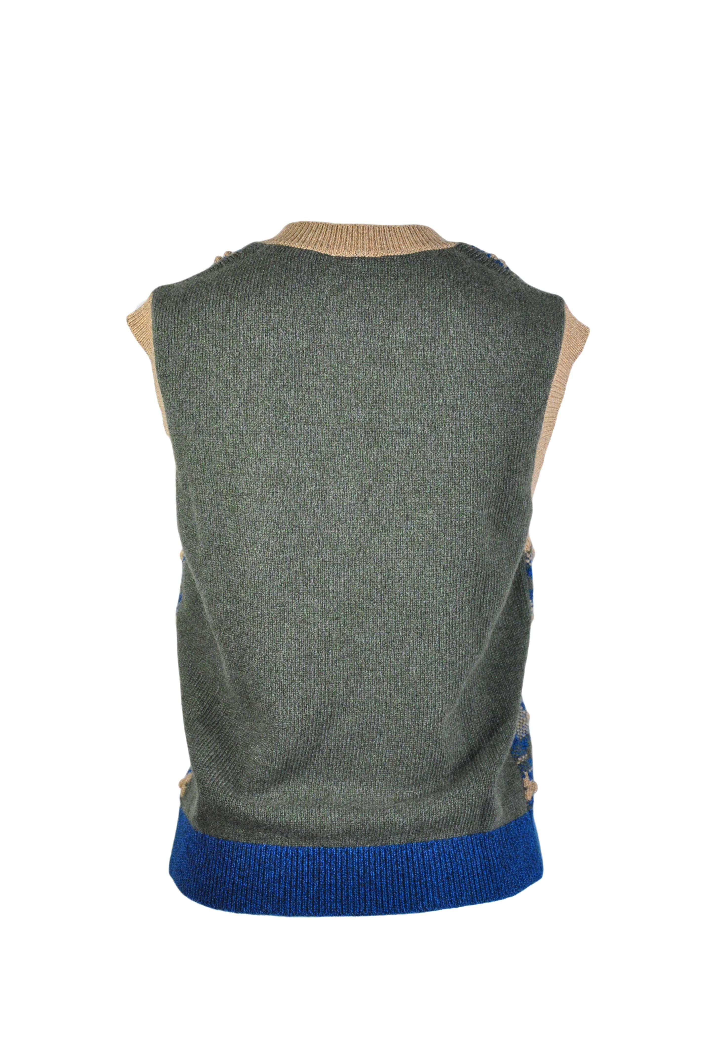 Gray Chanel 2015 F/W Runway Multi-color Cashmere Knit Vest FR38 New