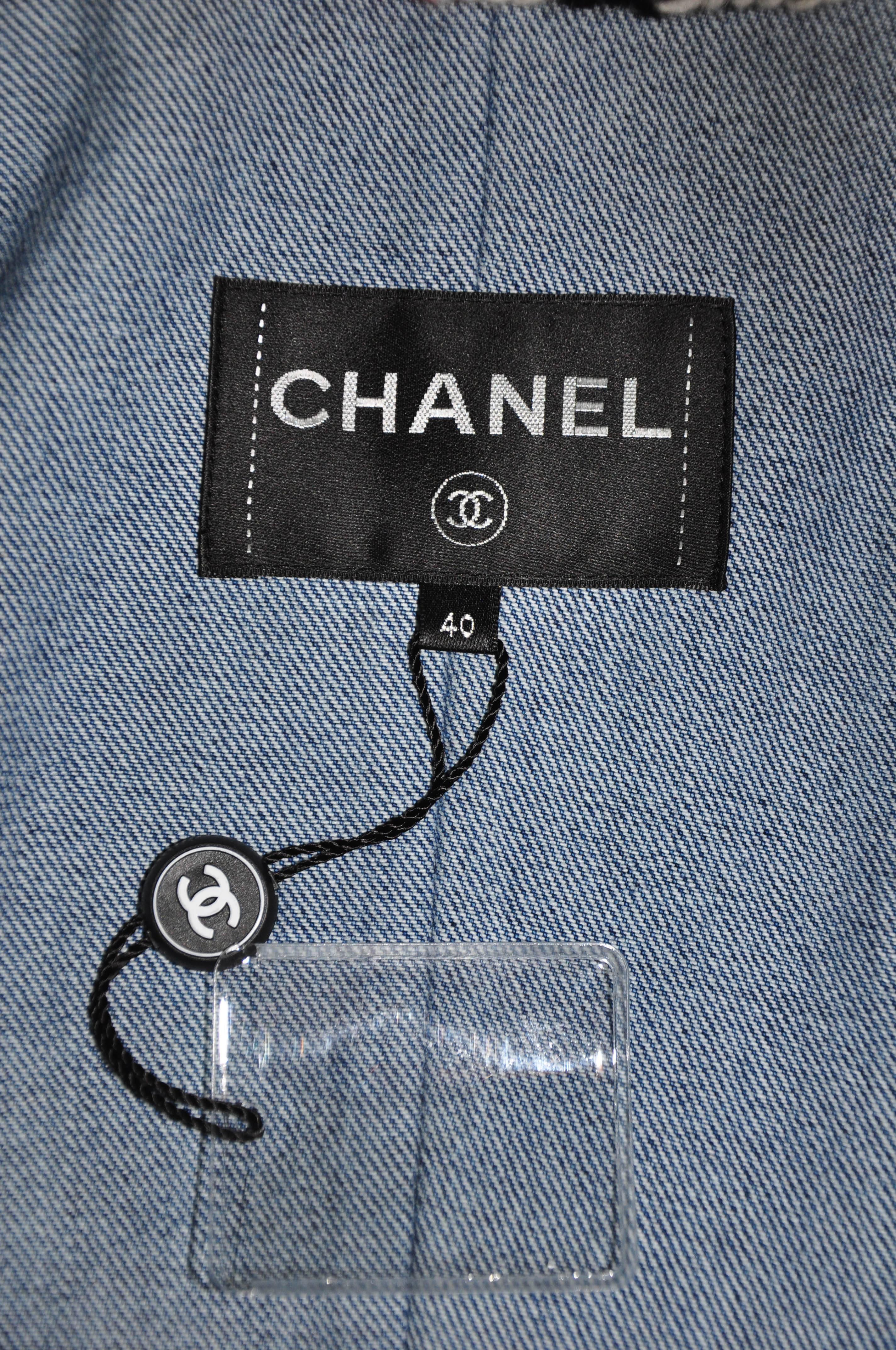 Chanel 2016 F/W Runway Denim and Tweed Four Pockets Jacket FR40 New 1