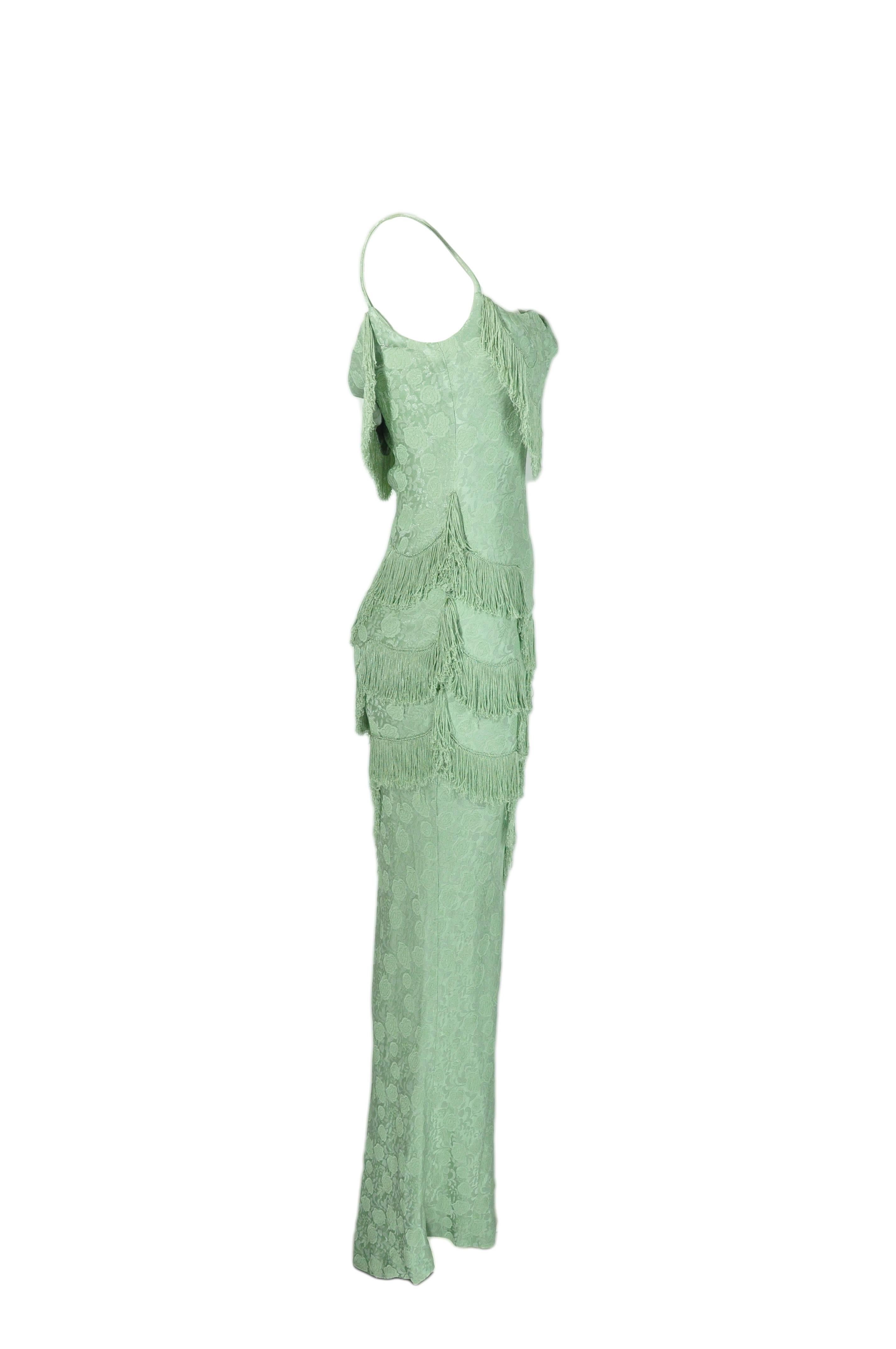 Green Christian Dior by John Galliano 90'S Teal Fringe Bias Cut Evening Gown