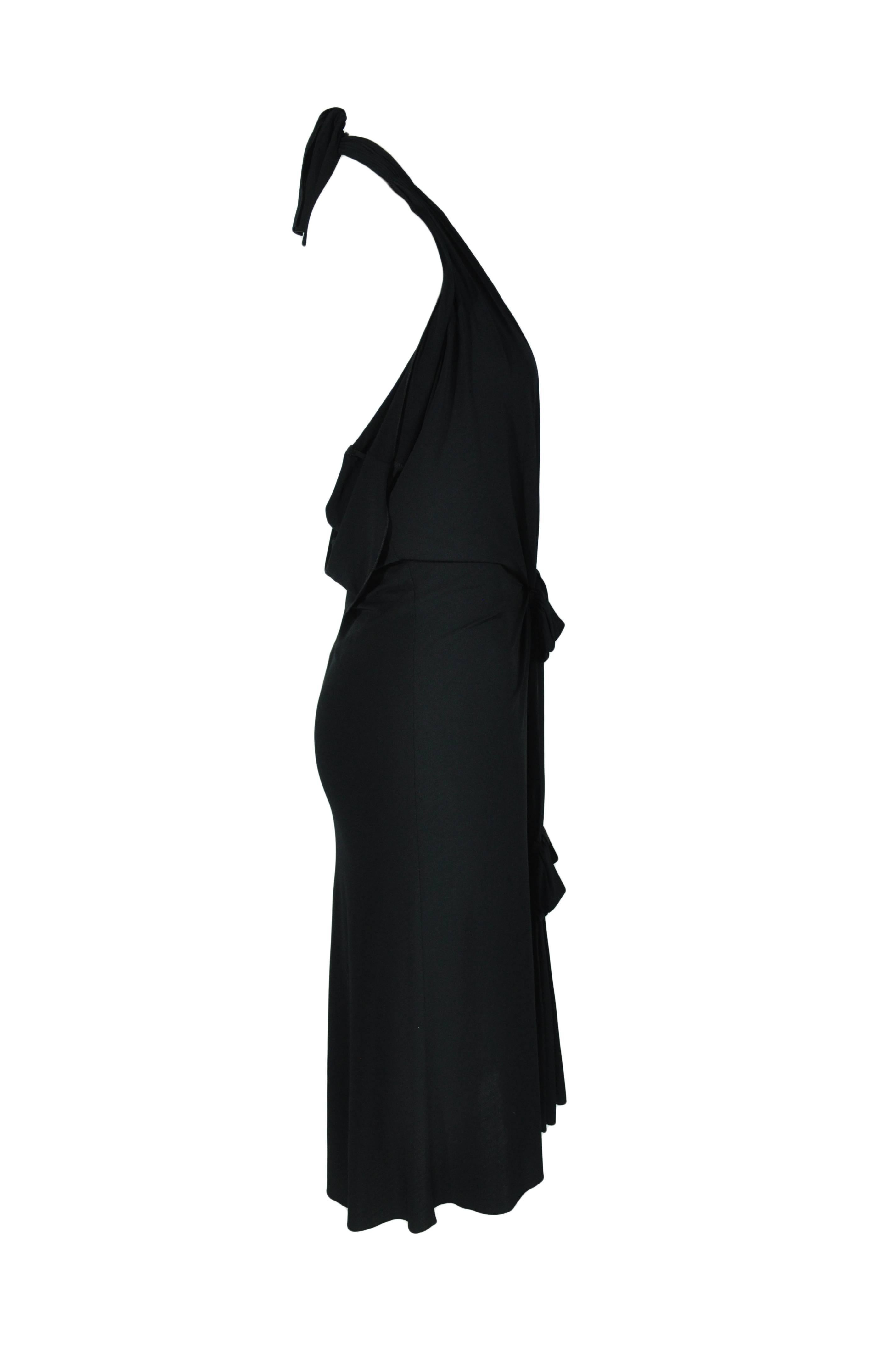 Christian Dior Black Jersey Halter V-neckline Dress In Excellent Condition For Sale In Hong Kong, Hong Kong