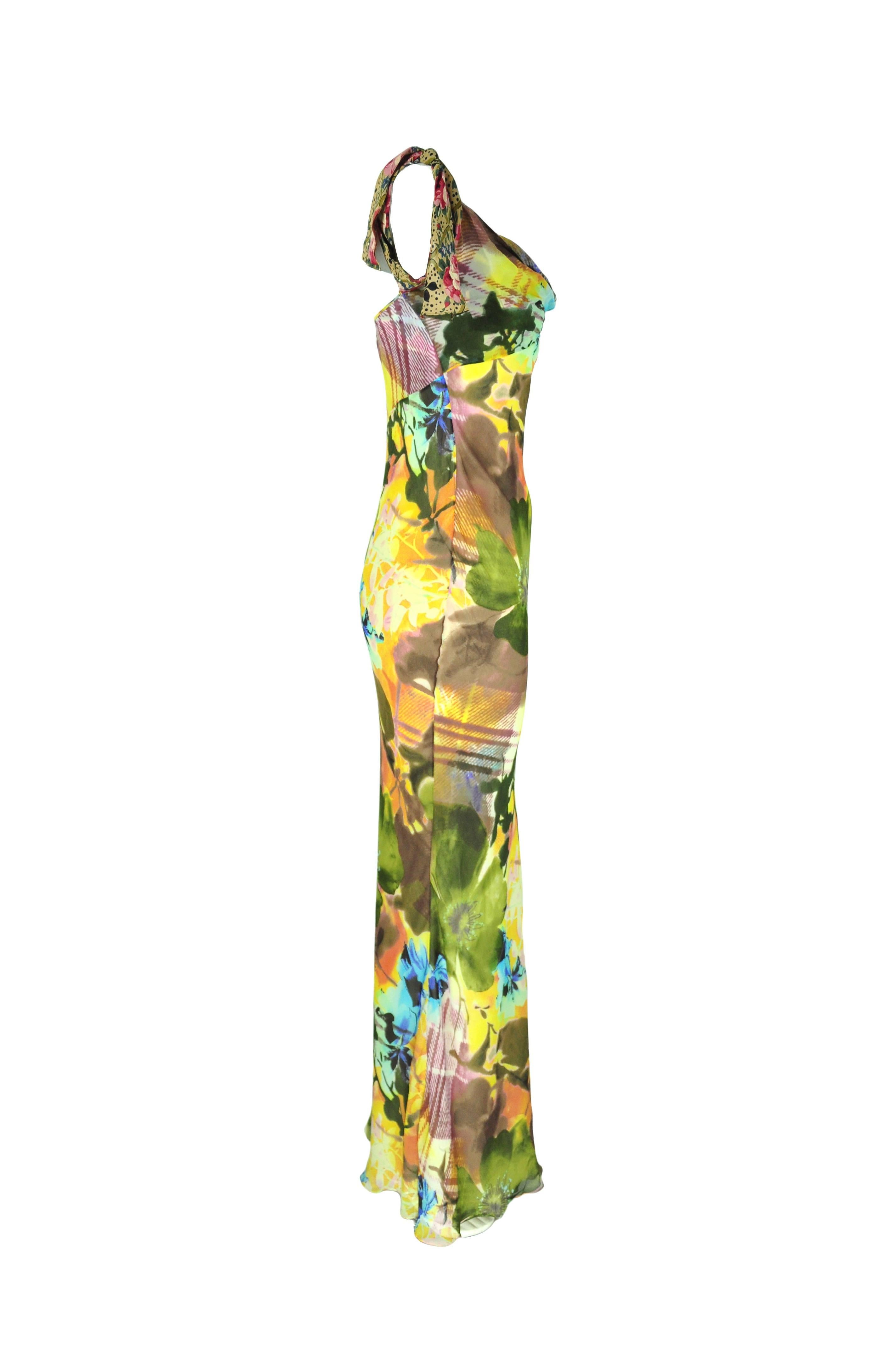 Brown Christian Dior Multi-color Floral Printed Bias-cut Silk Maxi Dress For Sale