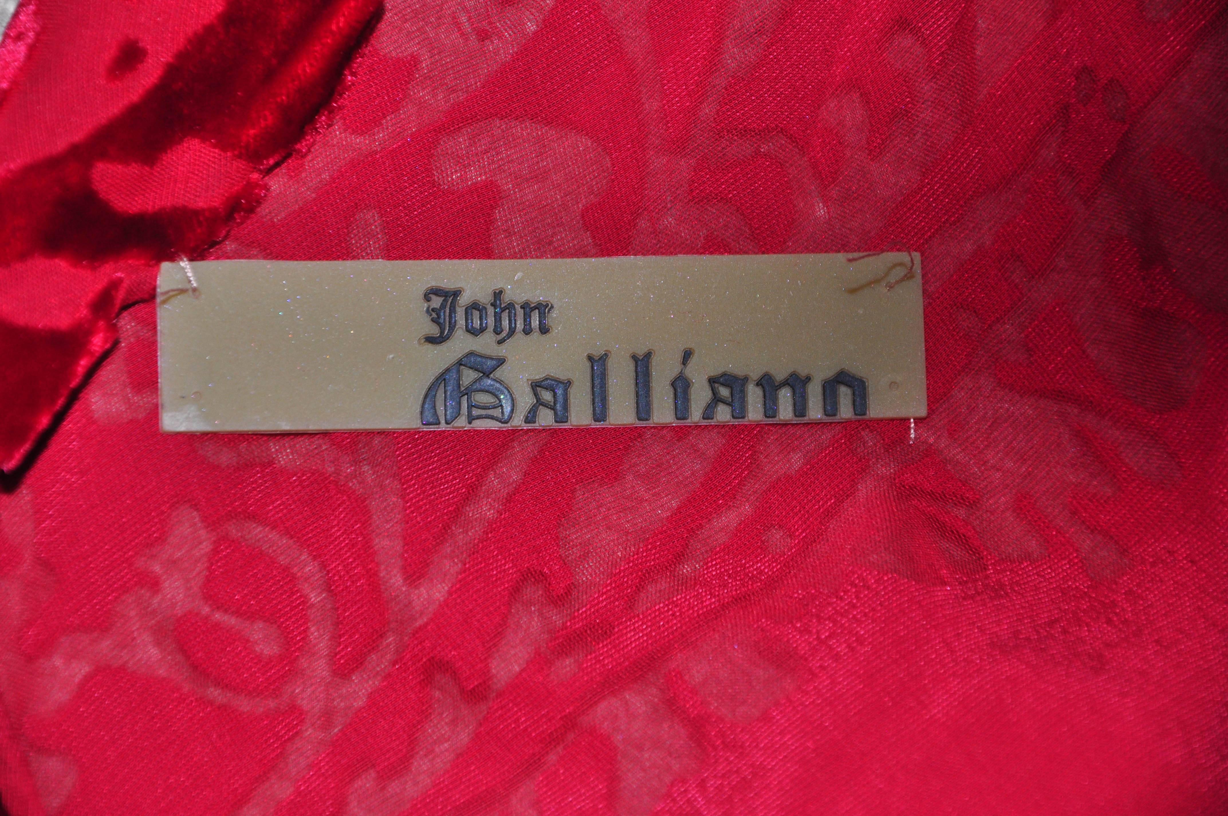 Women's John Galliano Red Velvet Jacquard Bias-cut Evening Gown For Sale