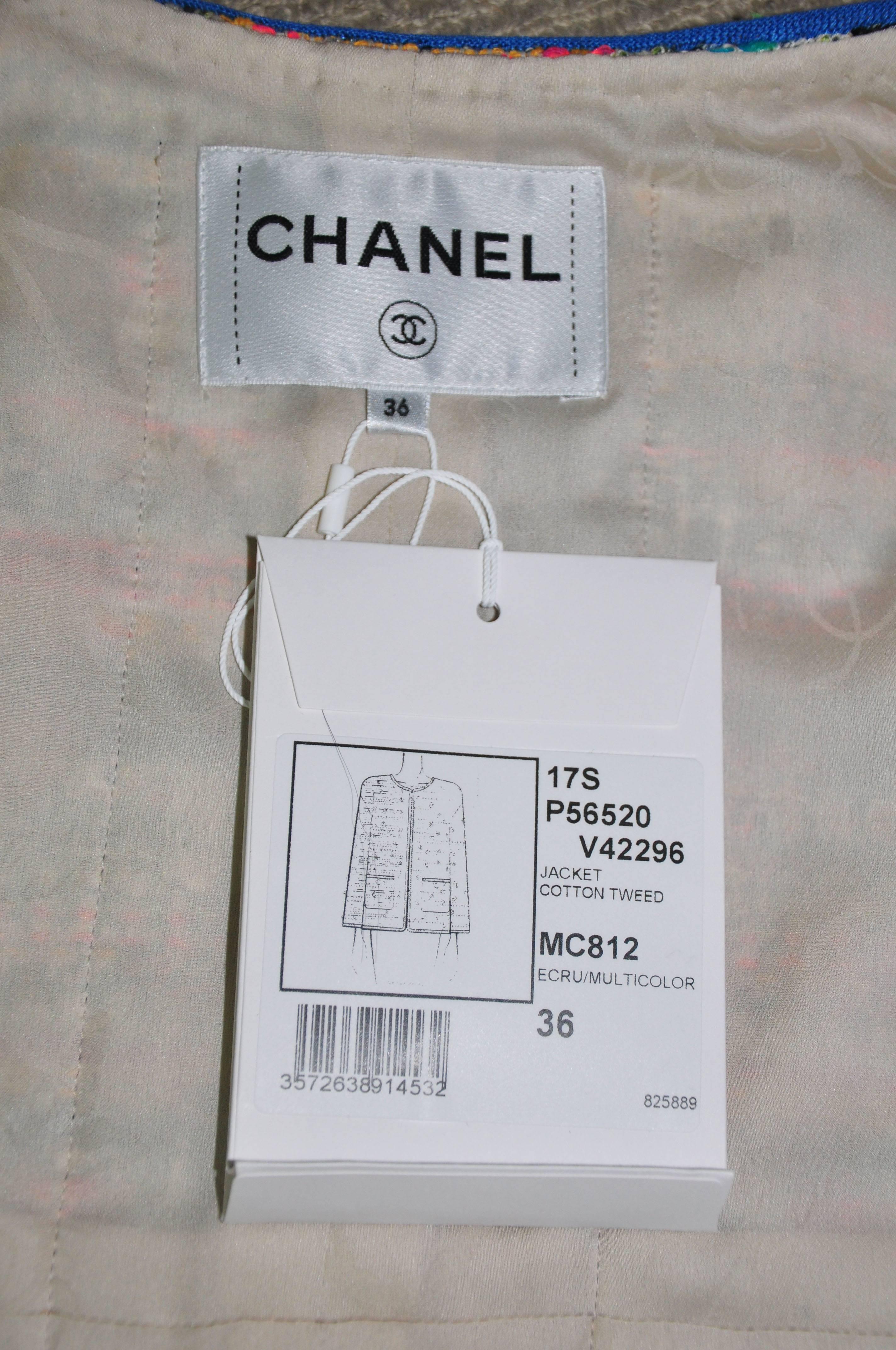 Women's Chanel Runway Multicolor Cotton Tweed Jacket, Spring / Summer 2017    For Sale