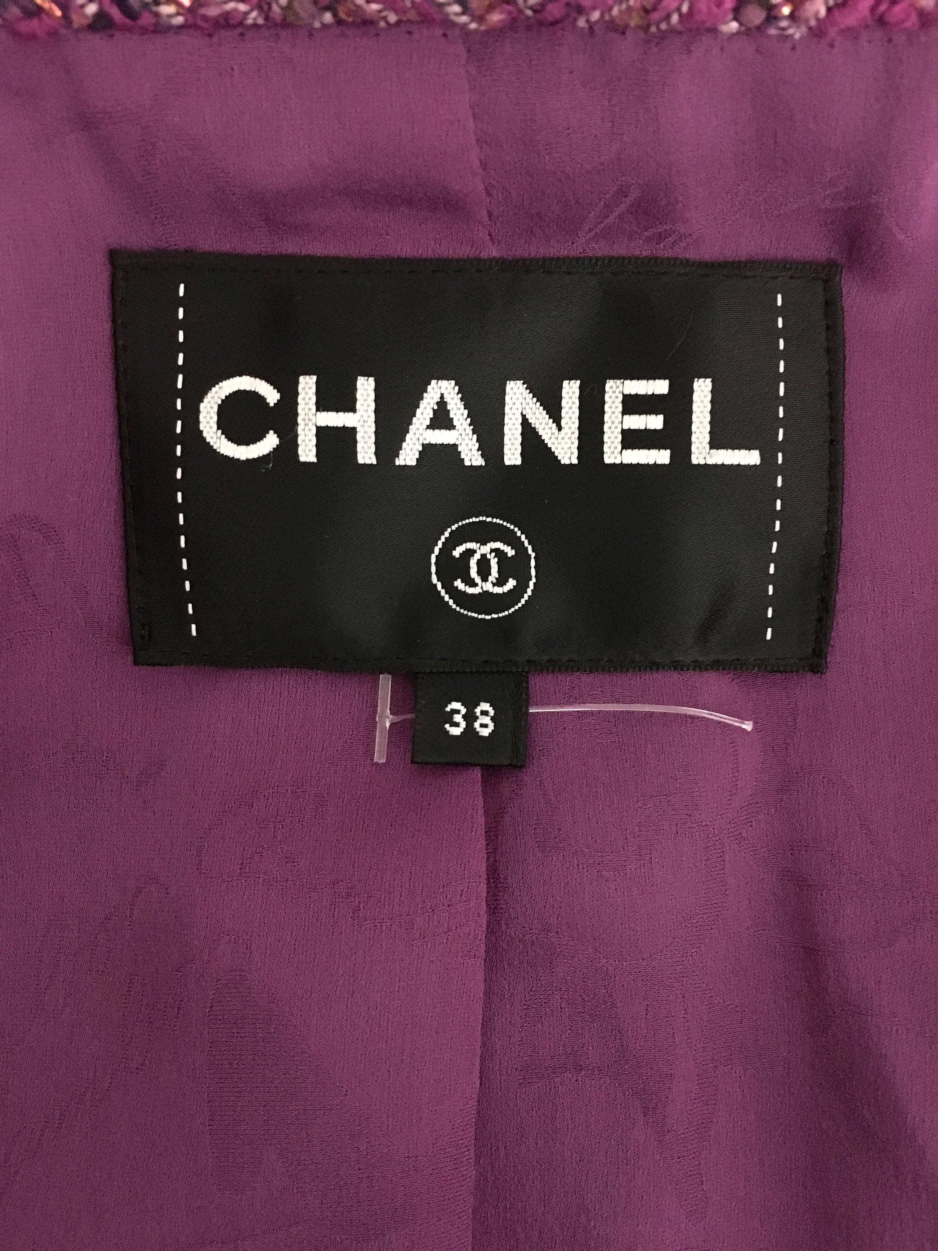 Chanel 2017 Pur/Mauv/Coral FantasyTweed Zip Front Jacket FR38 New For Sale 2