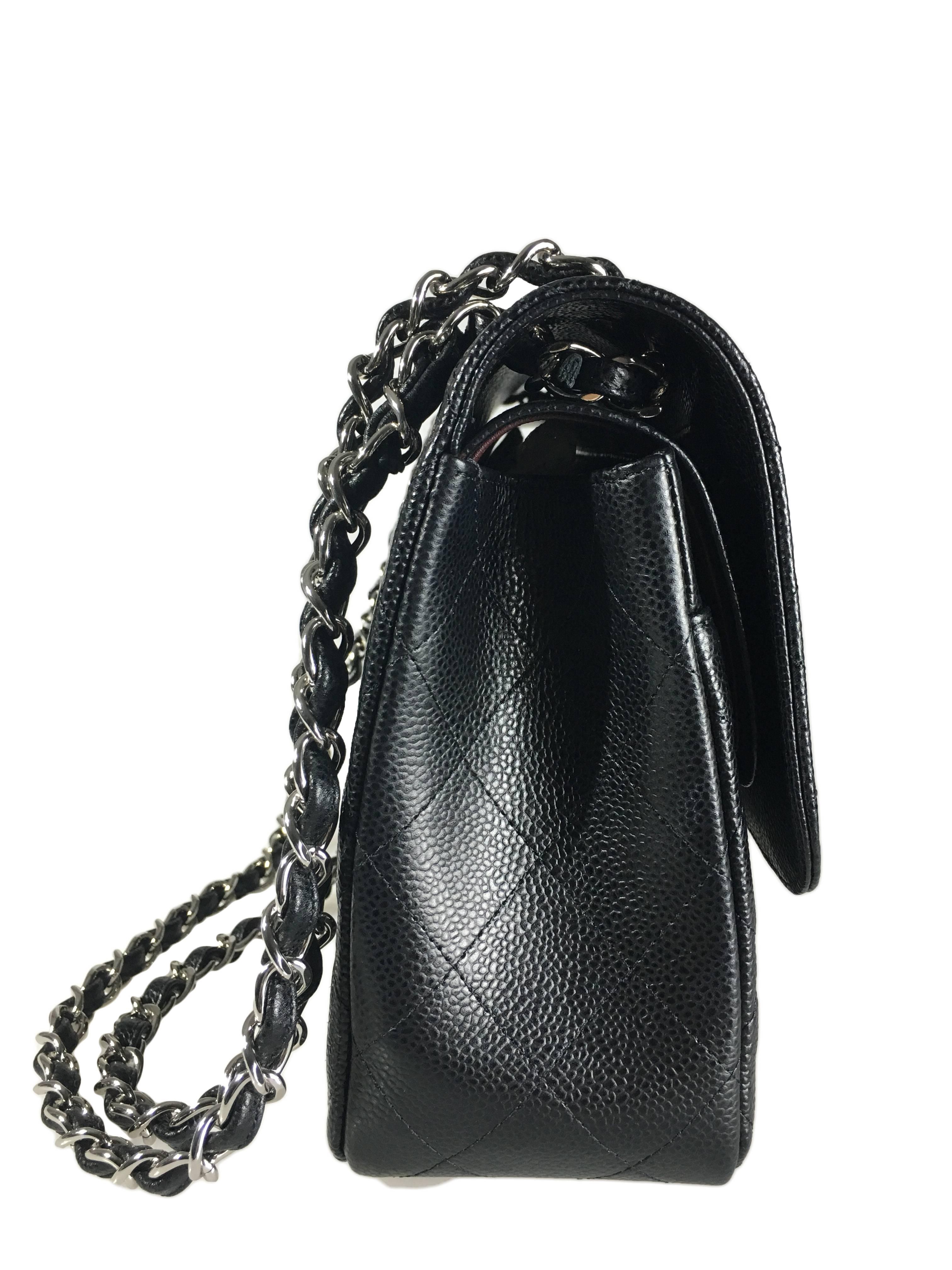 Women's Chanel Black Caviar Leather Classic Jumbo Double Flap Bag