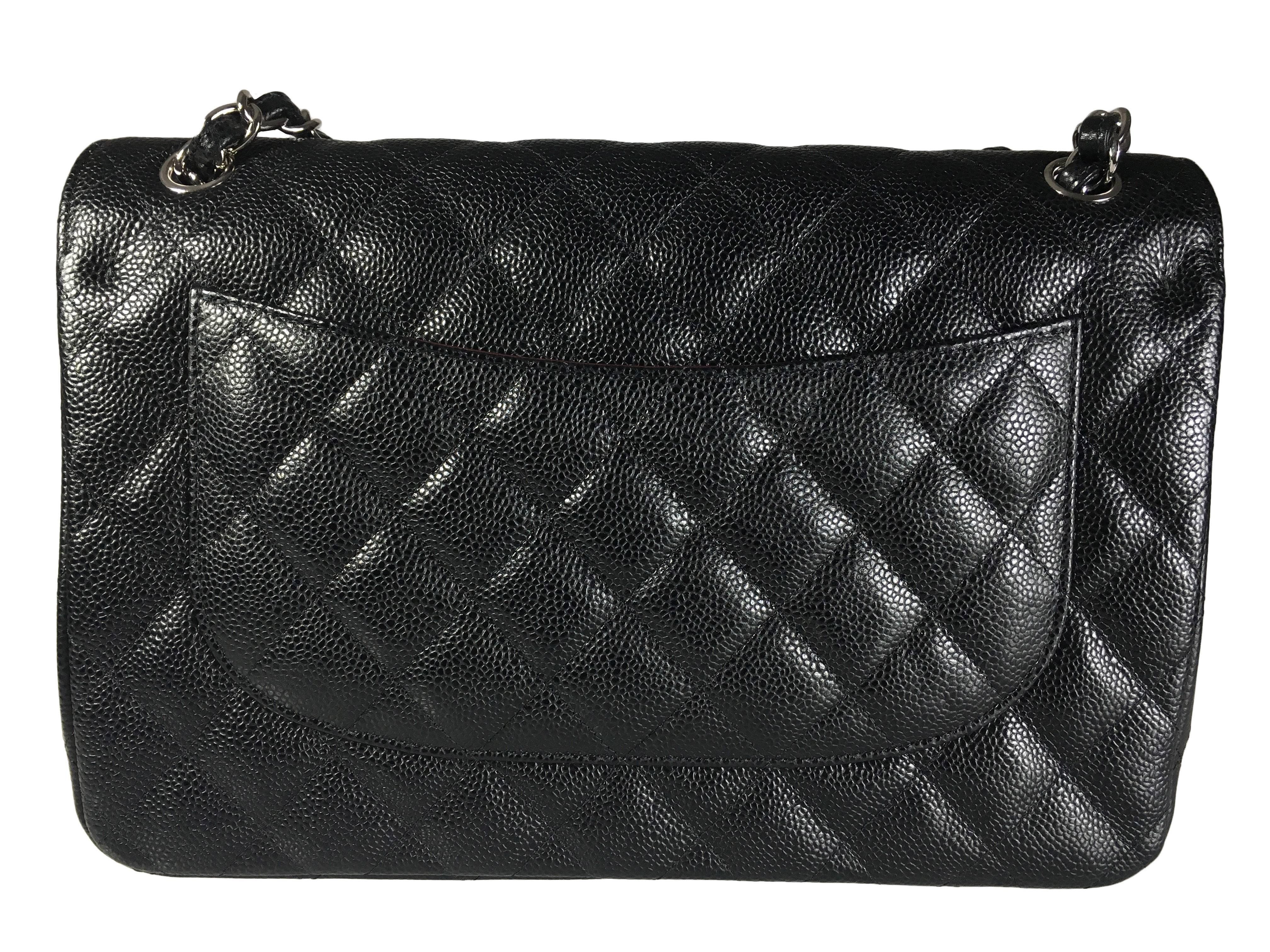 Chanel Black Caviar Leather Classic Jumbo Double Flap Bag 1