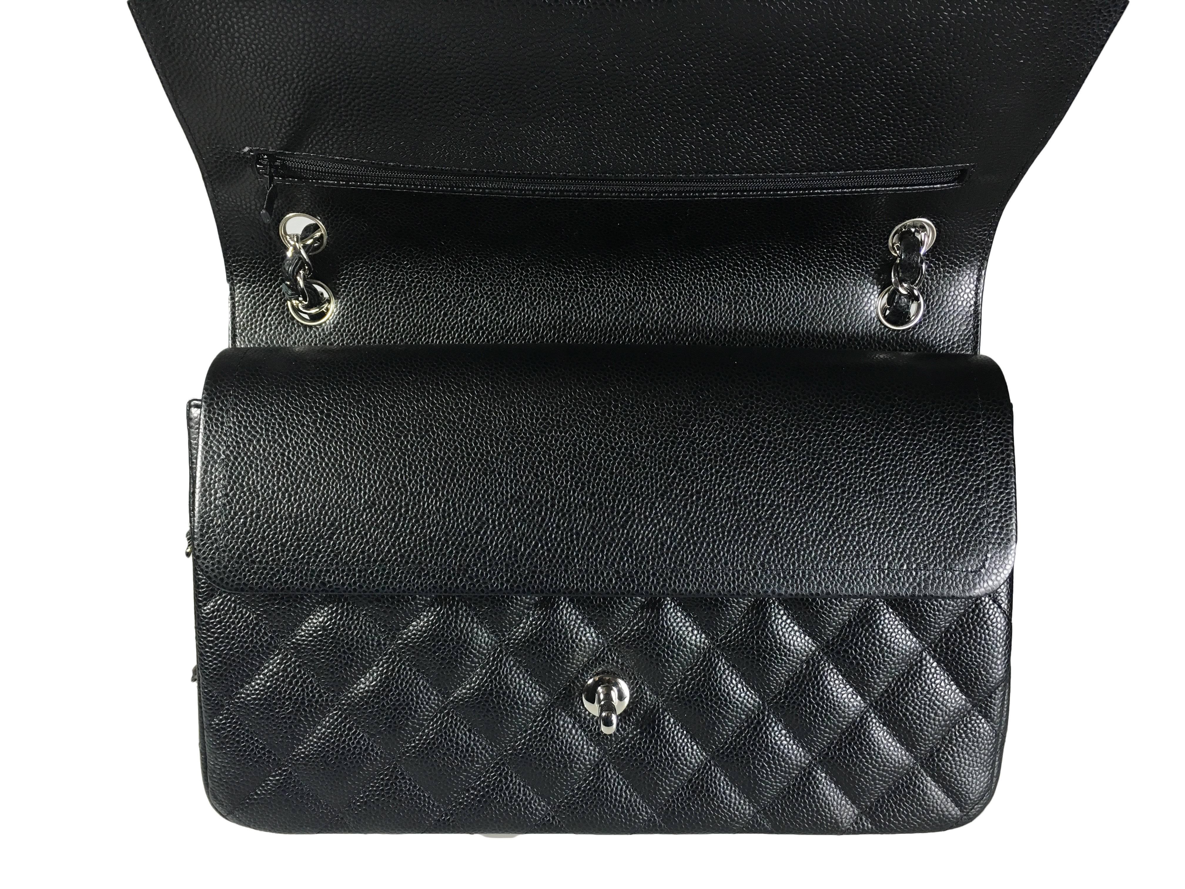 Chanel Black Caviar Leather Classic Jumbo Double Flap Bag 2