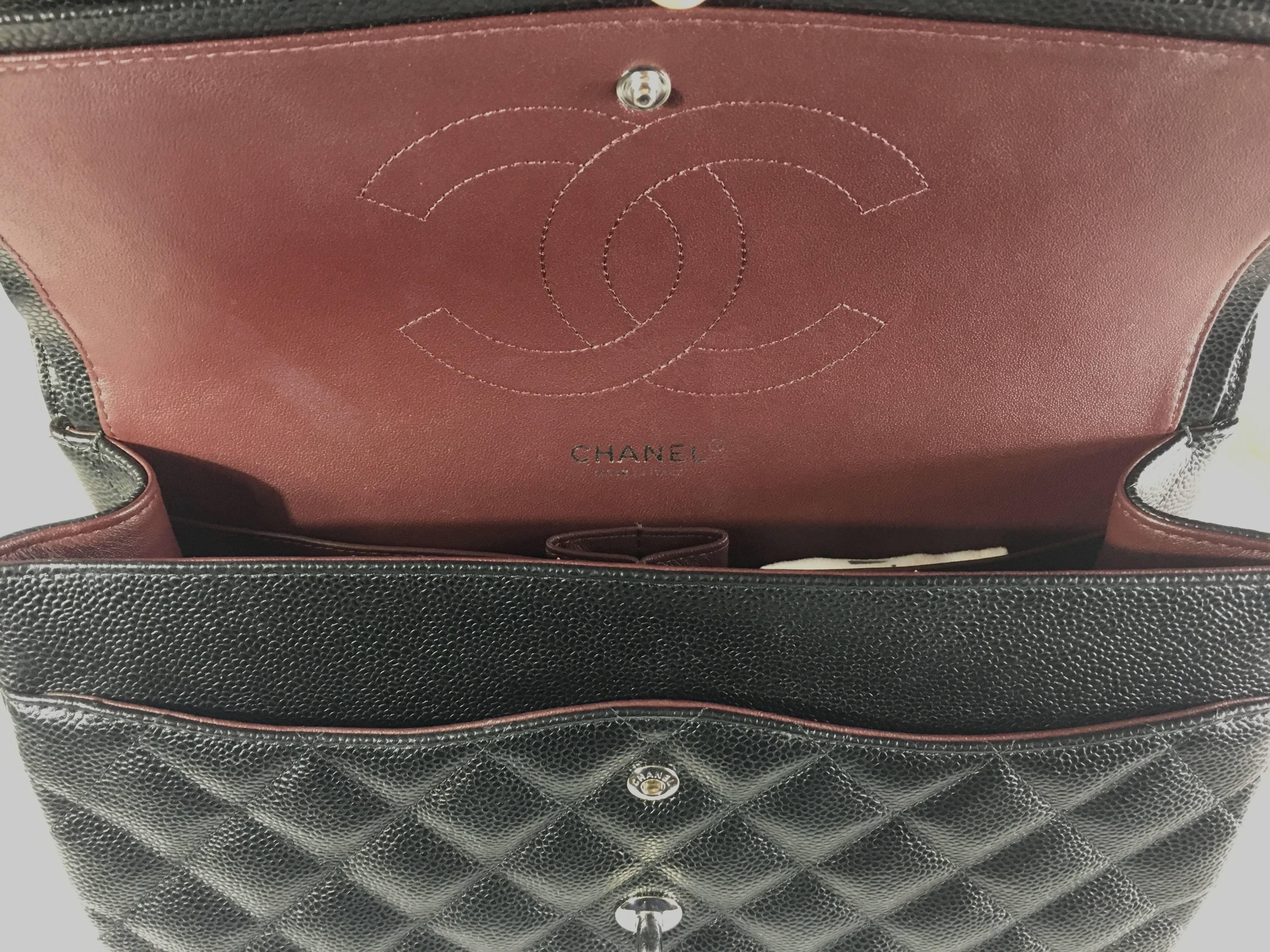 Chanel Black Caviar Leather Classic Jumbo Double Flap Bag 4