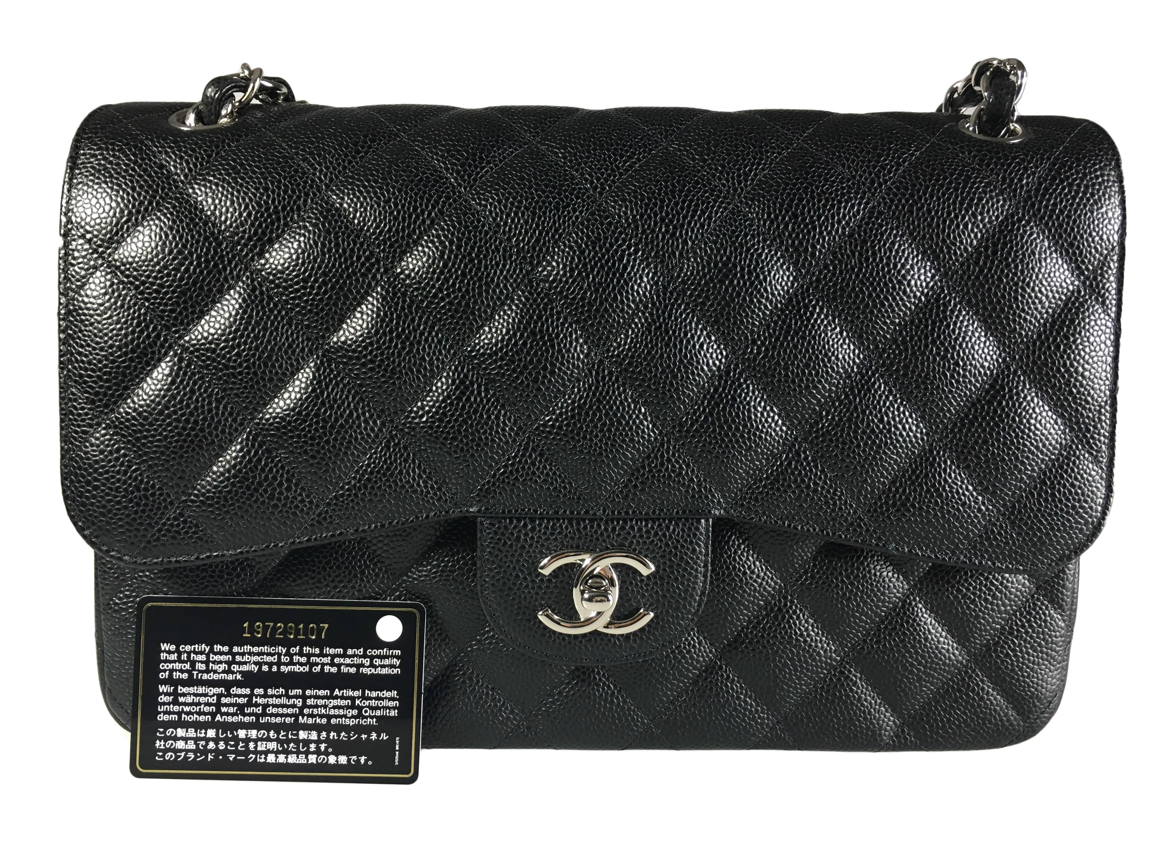 Chanel Black Caviar Leather Classic Jumbo Double Flap Bag 5