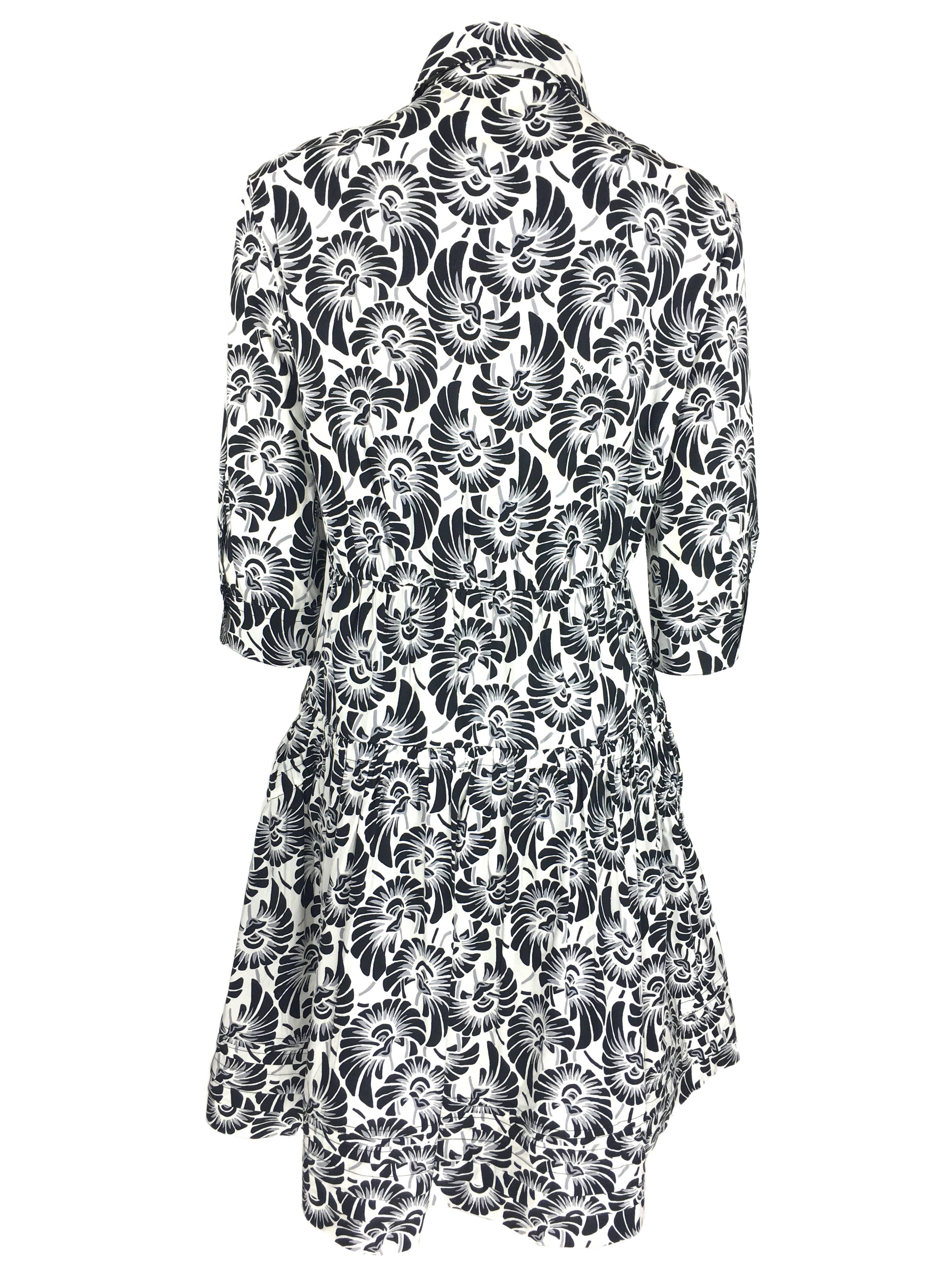 Prada 2016 Black & White Bold Print Stretch-cotton Poplin Dress In Excellent Condition In Hong Kong, Hong Kong