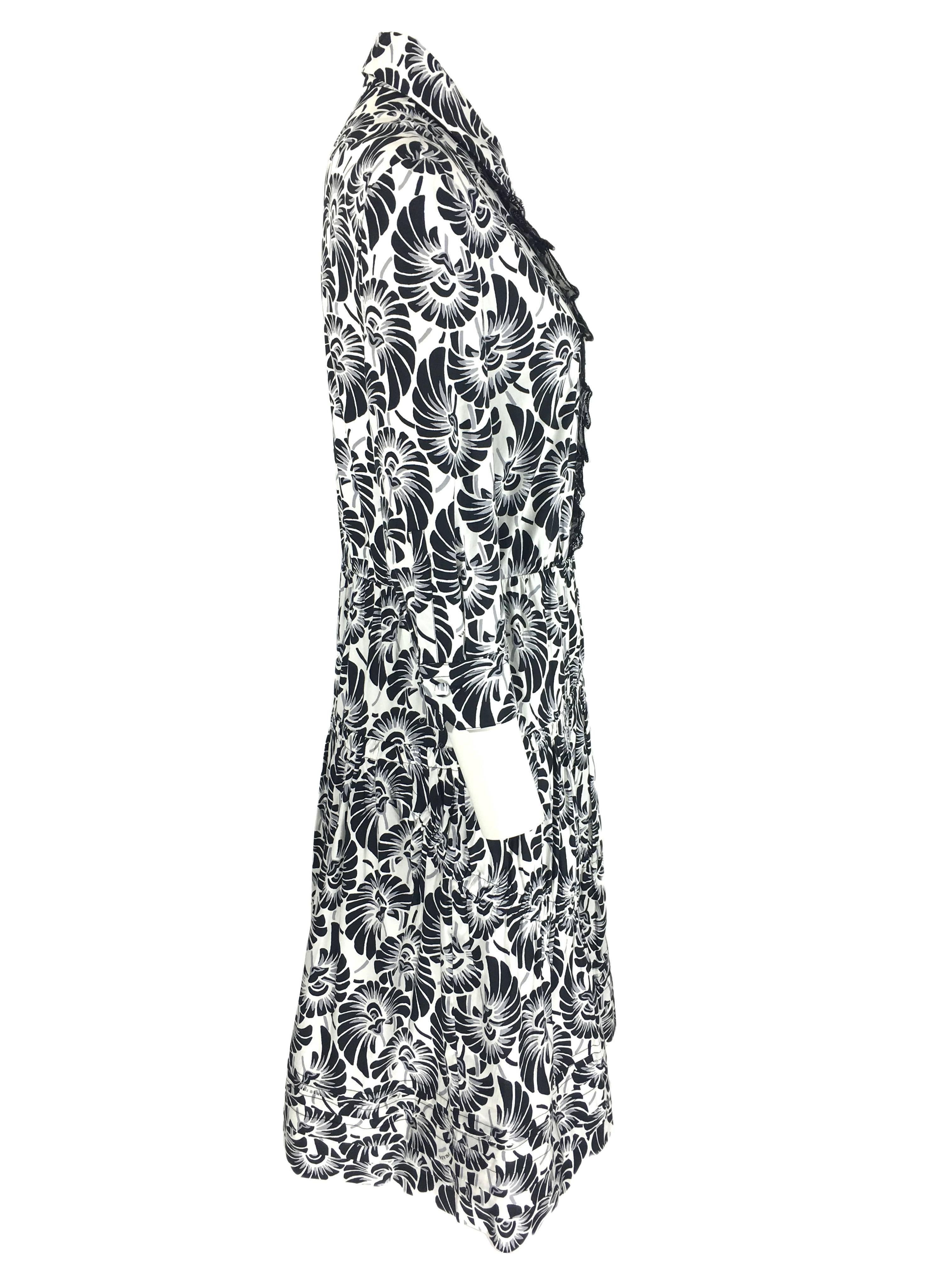 Women's Prada 2016 Black & White Bold Print Stretch-cotton Poplin Dress