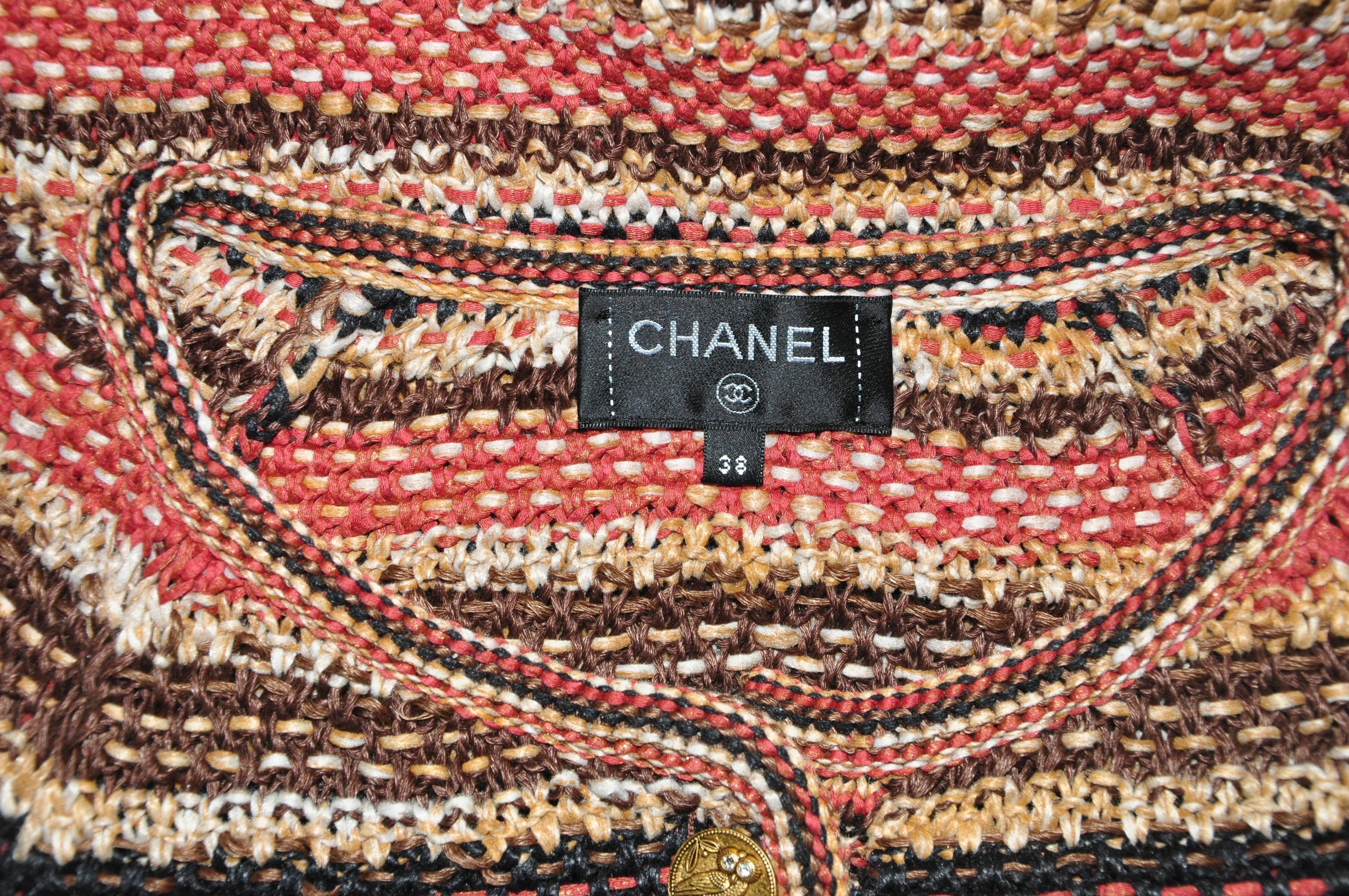 Women's Chanel 2018 Resort  Runway Multi-color Linen-Cotton Knit Dress FR38 New For Sale