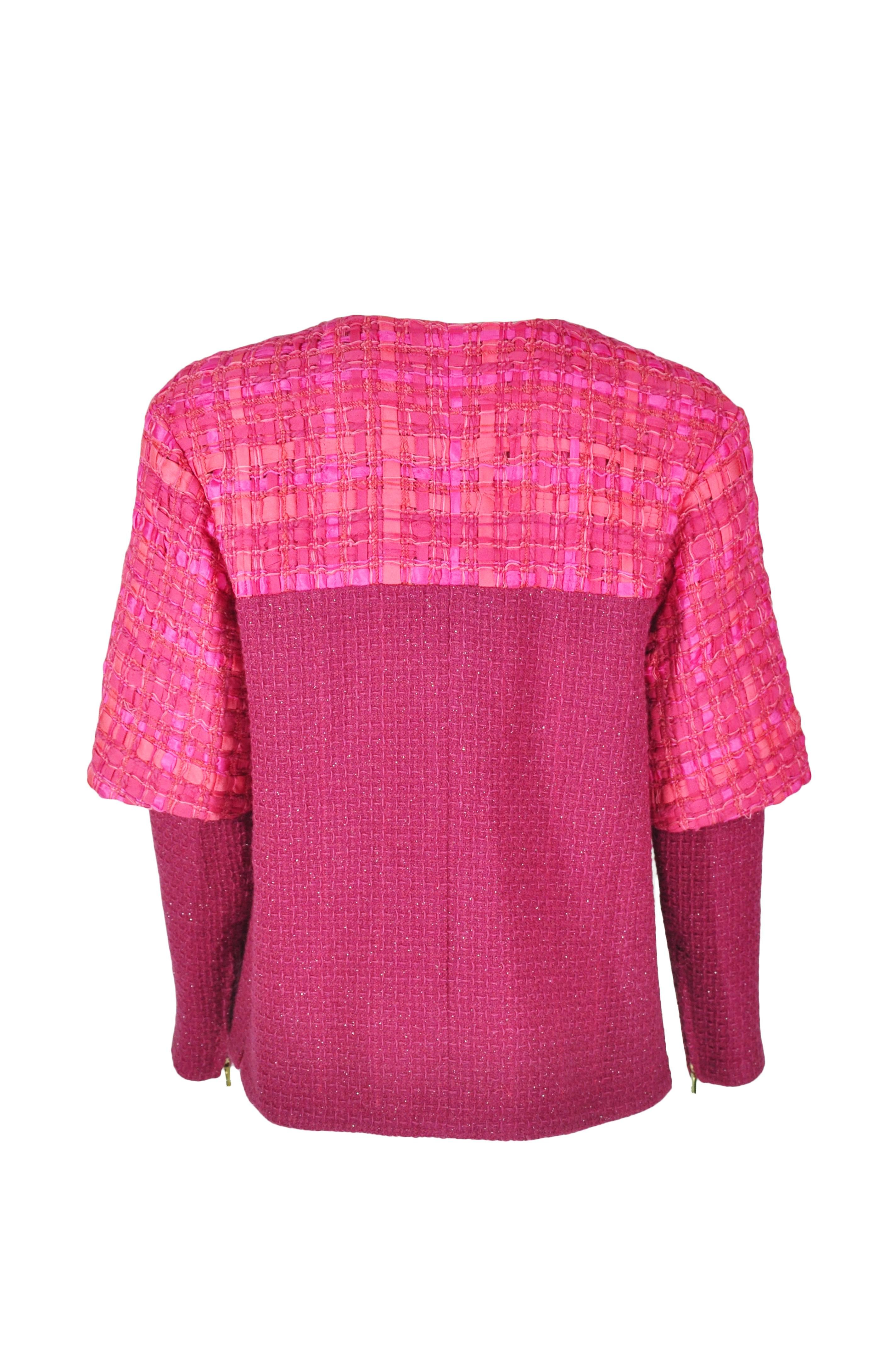 Pink Chanel Runway Fuchsia Silver Fantasy Tweed Jacket, F / W 2016  For Sale