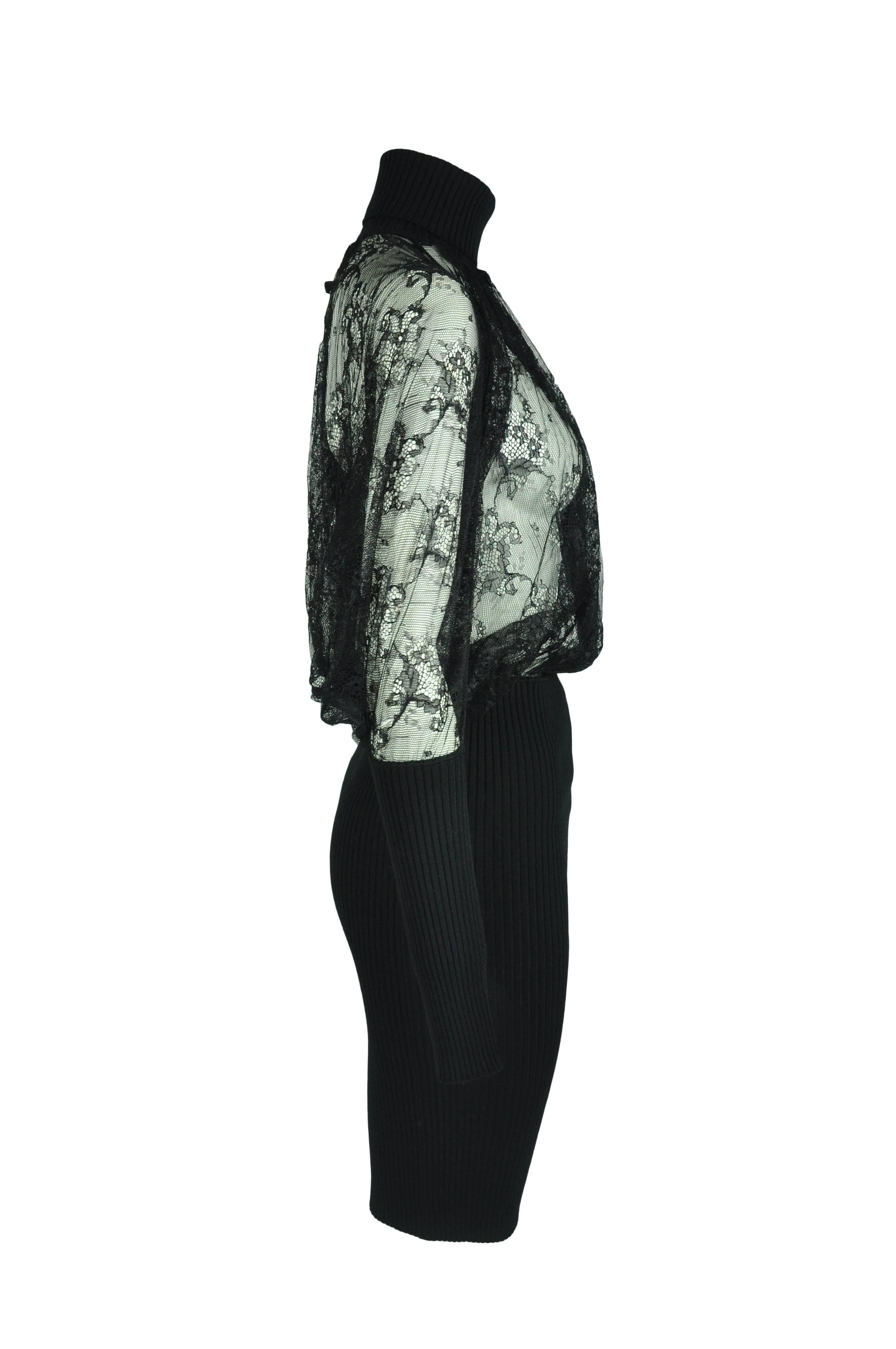 Women's Jean Paul Gaultier Black Lace and Wool Knee Length Knit Dress For Sale