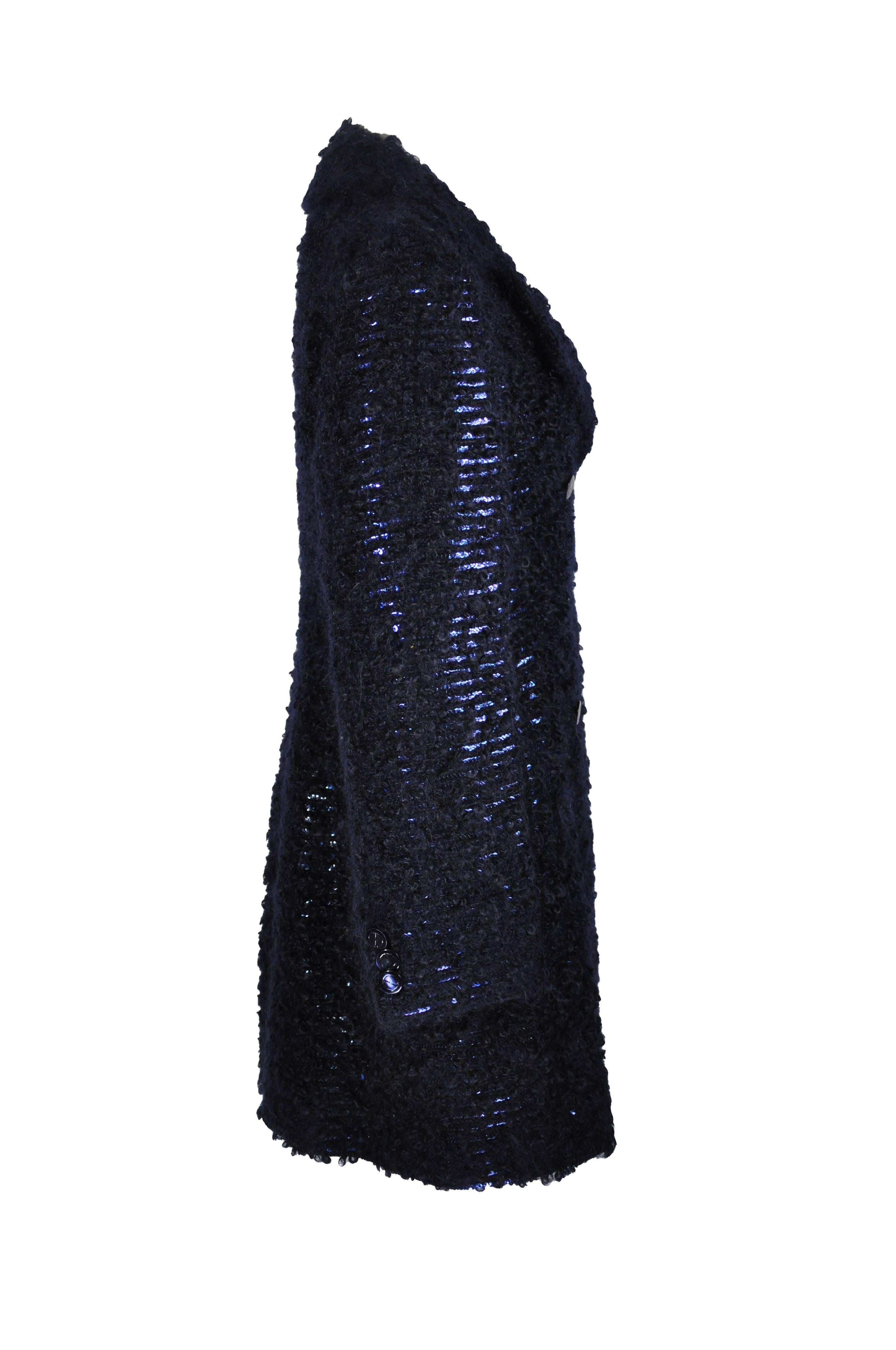 Black  Tom Ford for Gucci 90'S Rare Navy Fully Sequined Mohair Coat For Sale