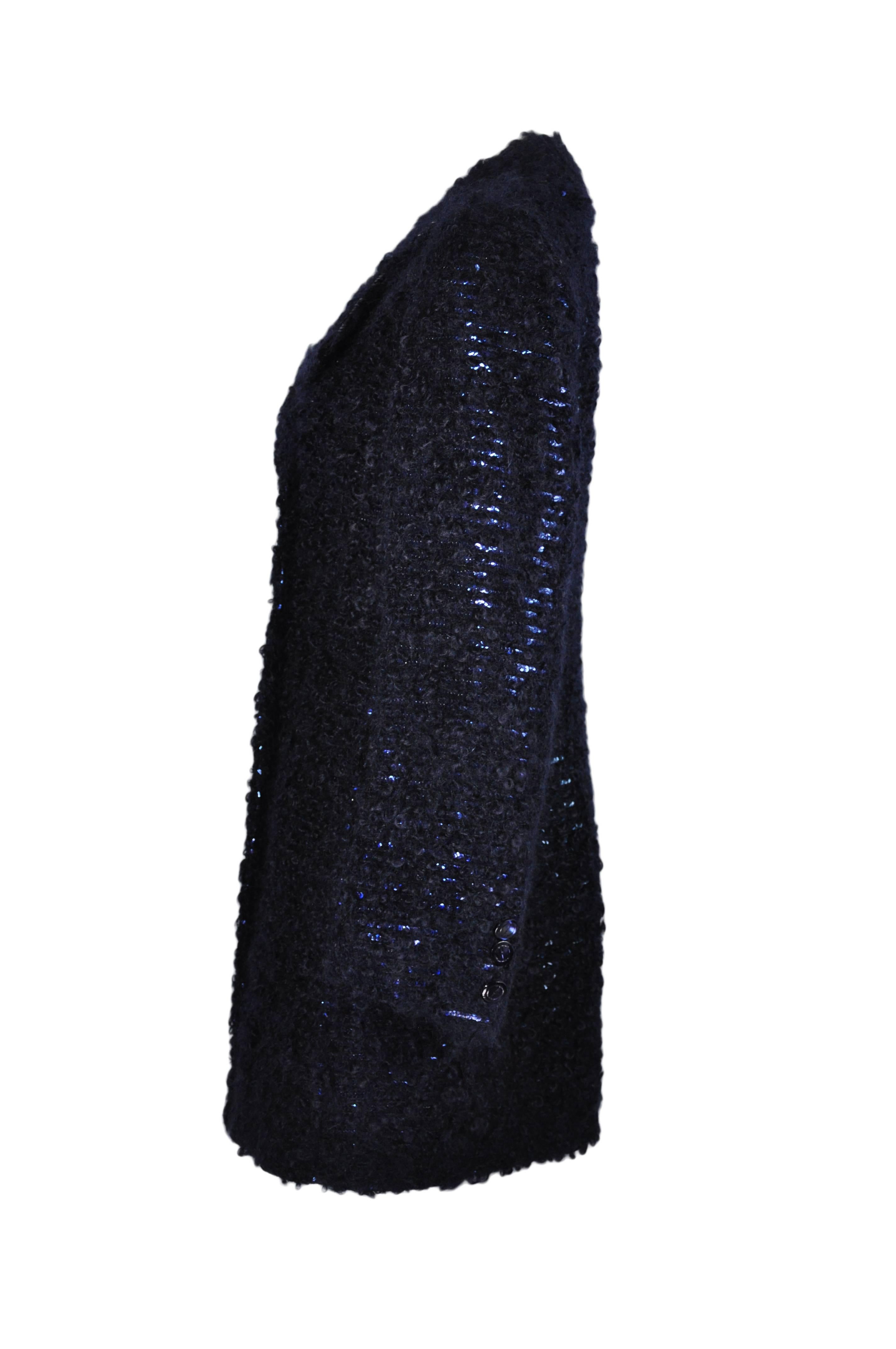  Tom Ford for Gucci 90'S Rare Navy Fully Sequined Mohair Coat In Excellent Condition For Sale In Hong Kong, Hong Kong