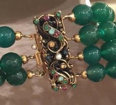 Vintage Bijoux Preziosi Green Agate and Keshi Pearl Multi Strand Neckace