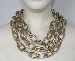 KMO Paris - Collier à maillons multiples en cuir doré et argenté